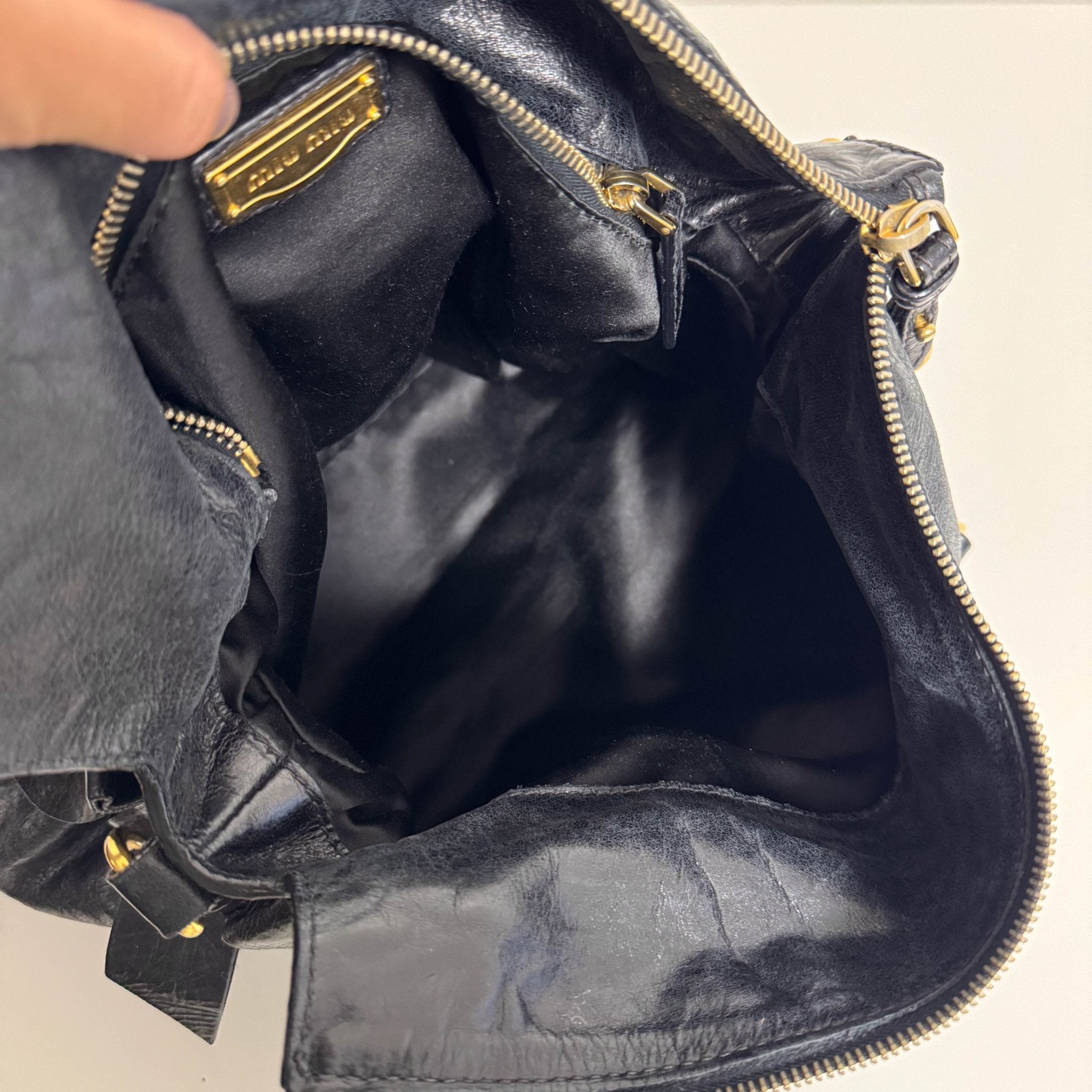 MIU MIU Vitello Black Leather Handle Bag with Crossbody Strap, in , Sold by HIVE PRELOVED - Crossbody bags, Handle Bags,