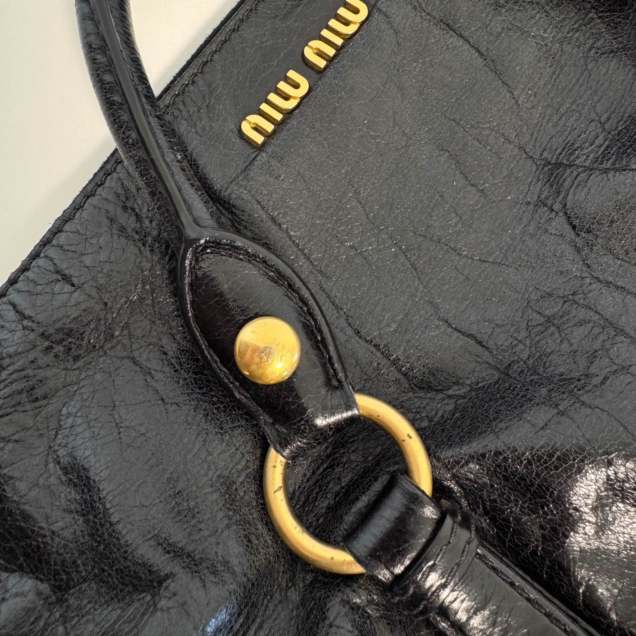 MIU MIU Vitello Black Leather Handle Bag with Crossbody Strap, in , Sold by HIVE PRELOVED - Crossbody bags, Handle Bags,