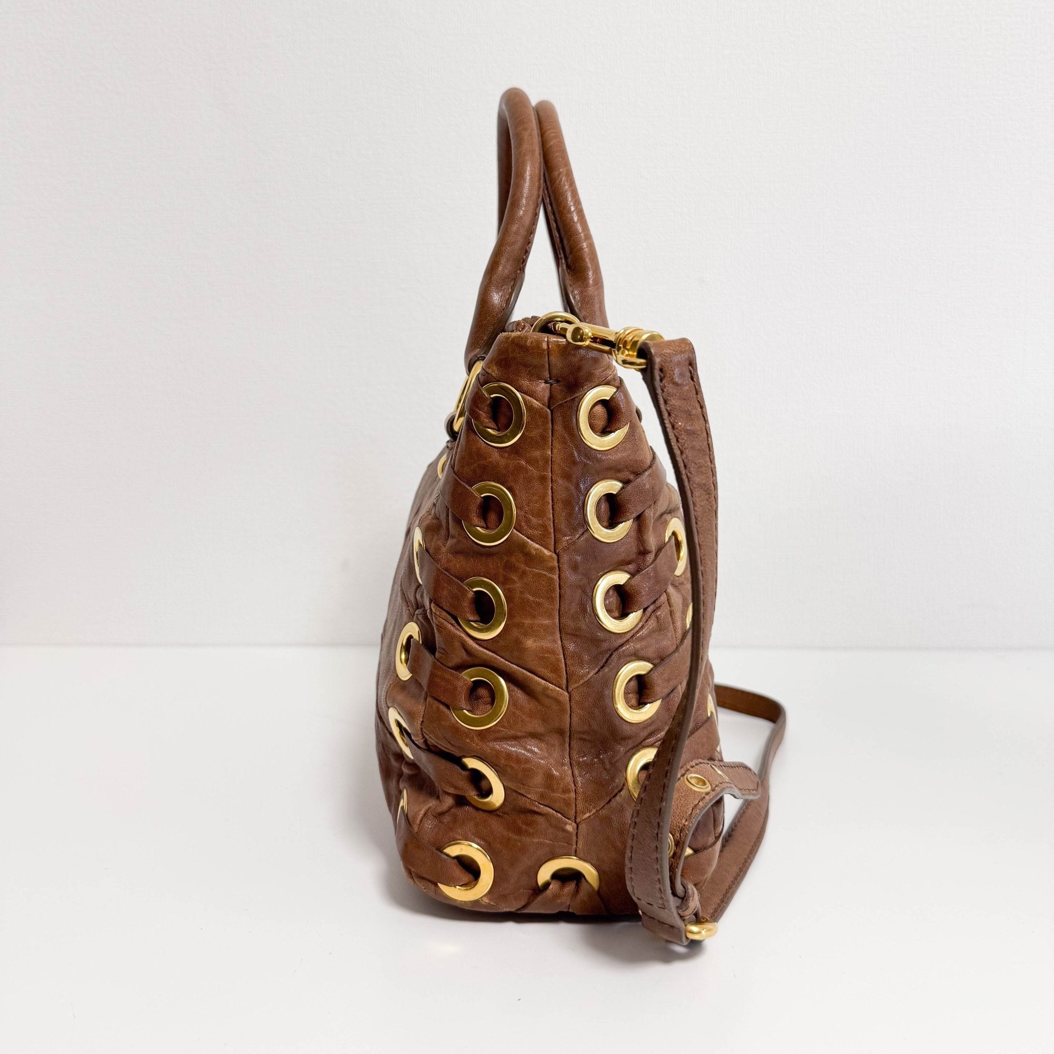 MIU MIU Vitello Brown Leather Hand Bag, in , Sold by HIVE PRELOVED - Handle Bags, Shoulder Bags,