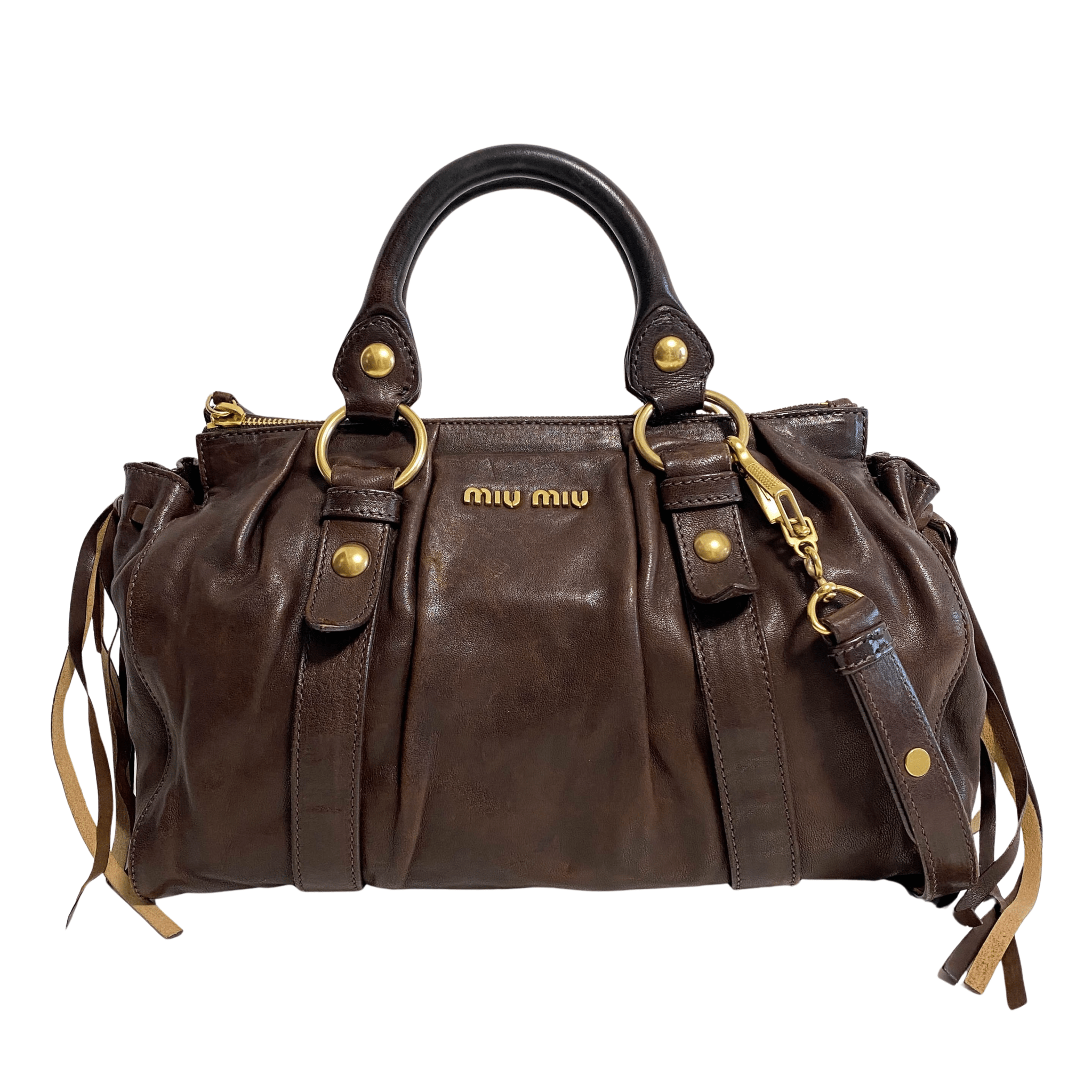 MIU MIU Vitello Brown Leather Handbag Shoulder Bag, in , Sold by HIVE PRELOVED - Handle Bags, Shoulder Bags,
