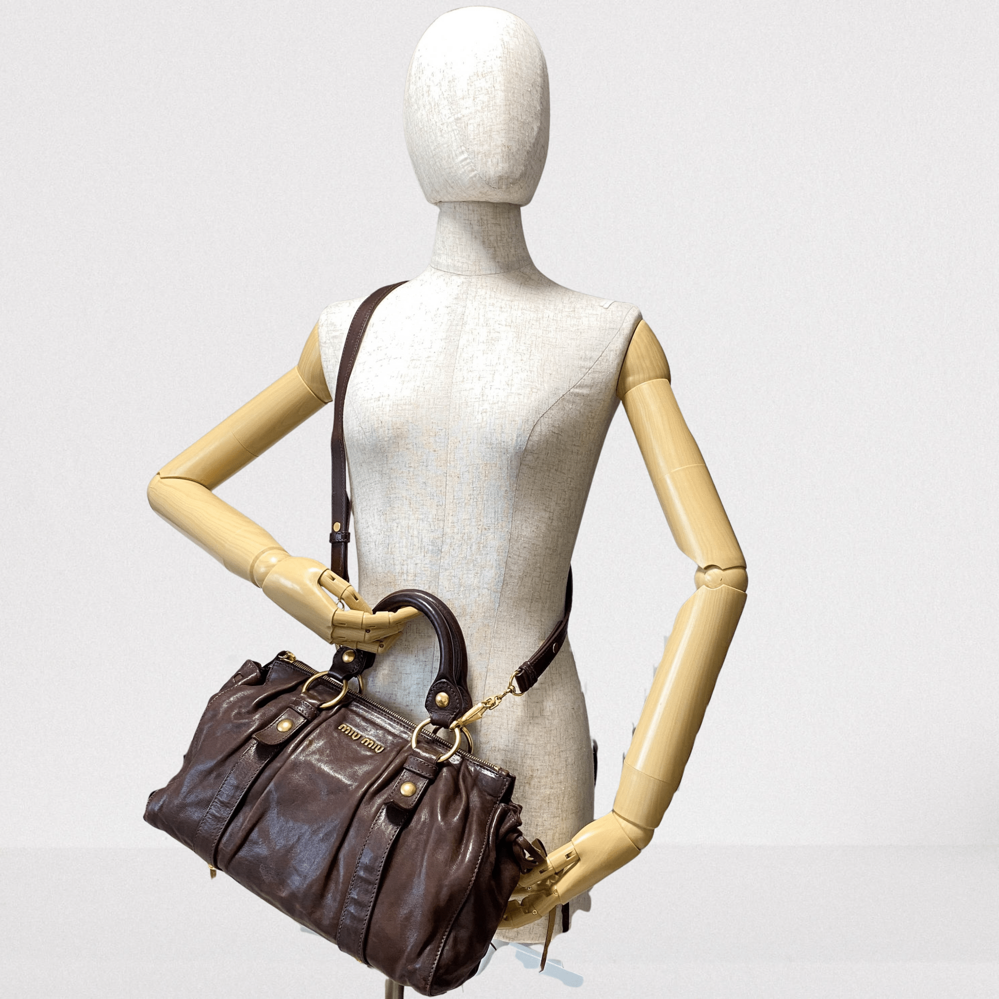 MIU MIU Vitello Brown Leather Handbag Shoulder Bag, in , Sold by HIVE PRELOVED - Handle Bags, Shoulder Bags,