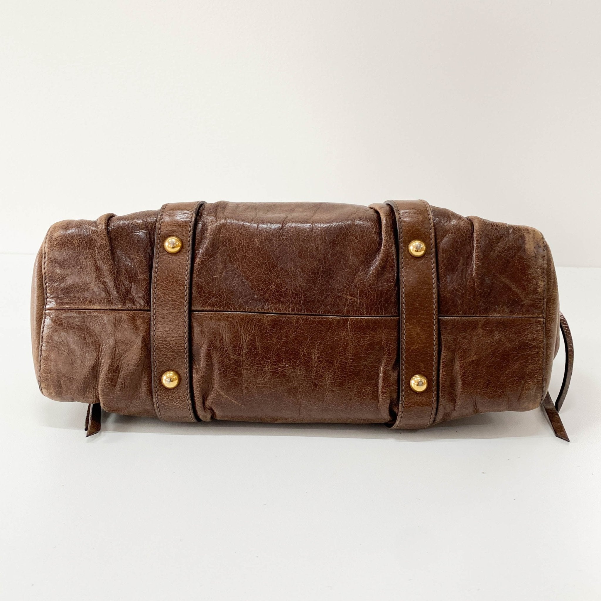 MIU MIU Vitello Brown Leather Top Handle Bag, in , Sold by HIVE PRELOVED - Crossbody bags, Handle Bags,