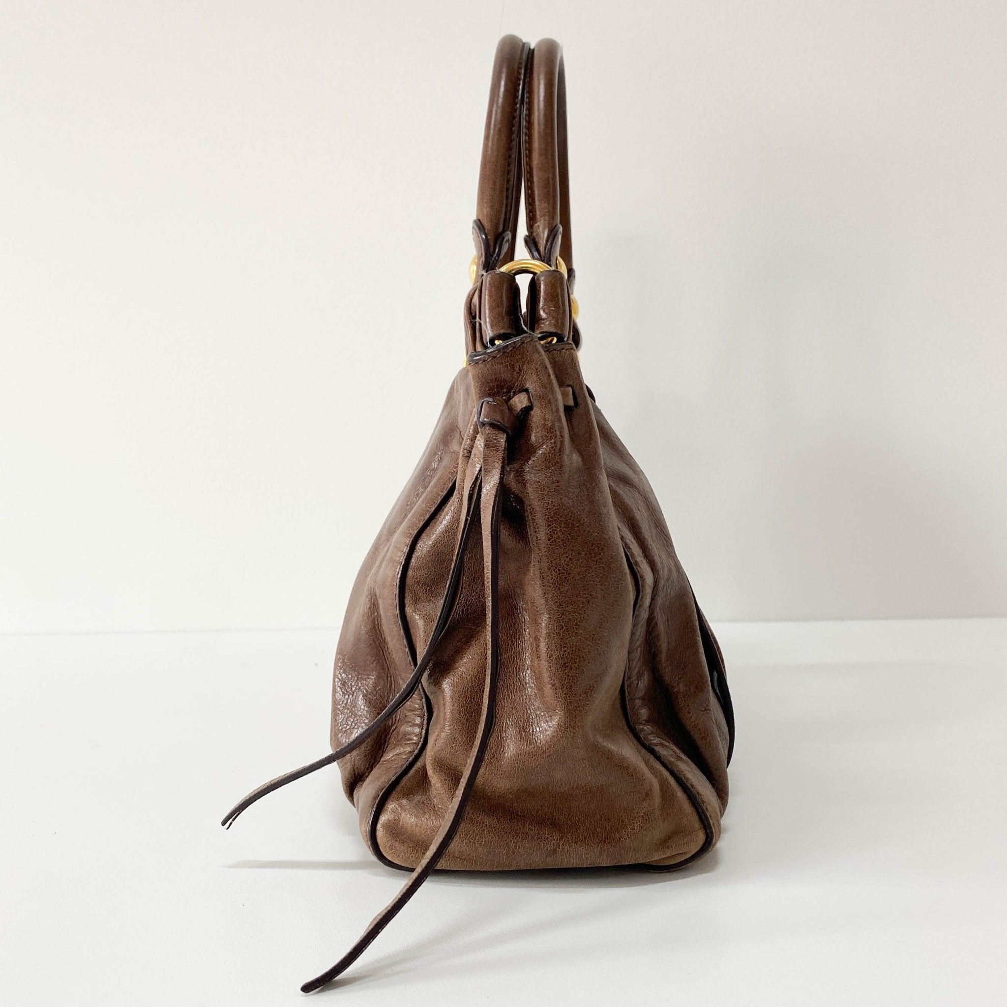 MIU MIU Vitello Brown Leather Top Handle Bag, in , Sold by HIVE PRELOVED - Crossbody bags, Handle Bags,