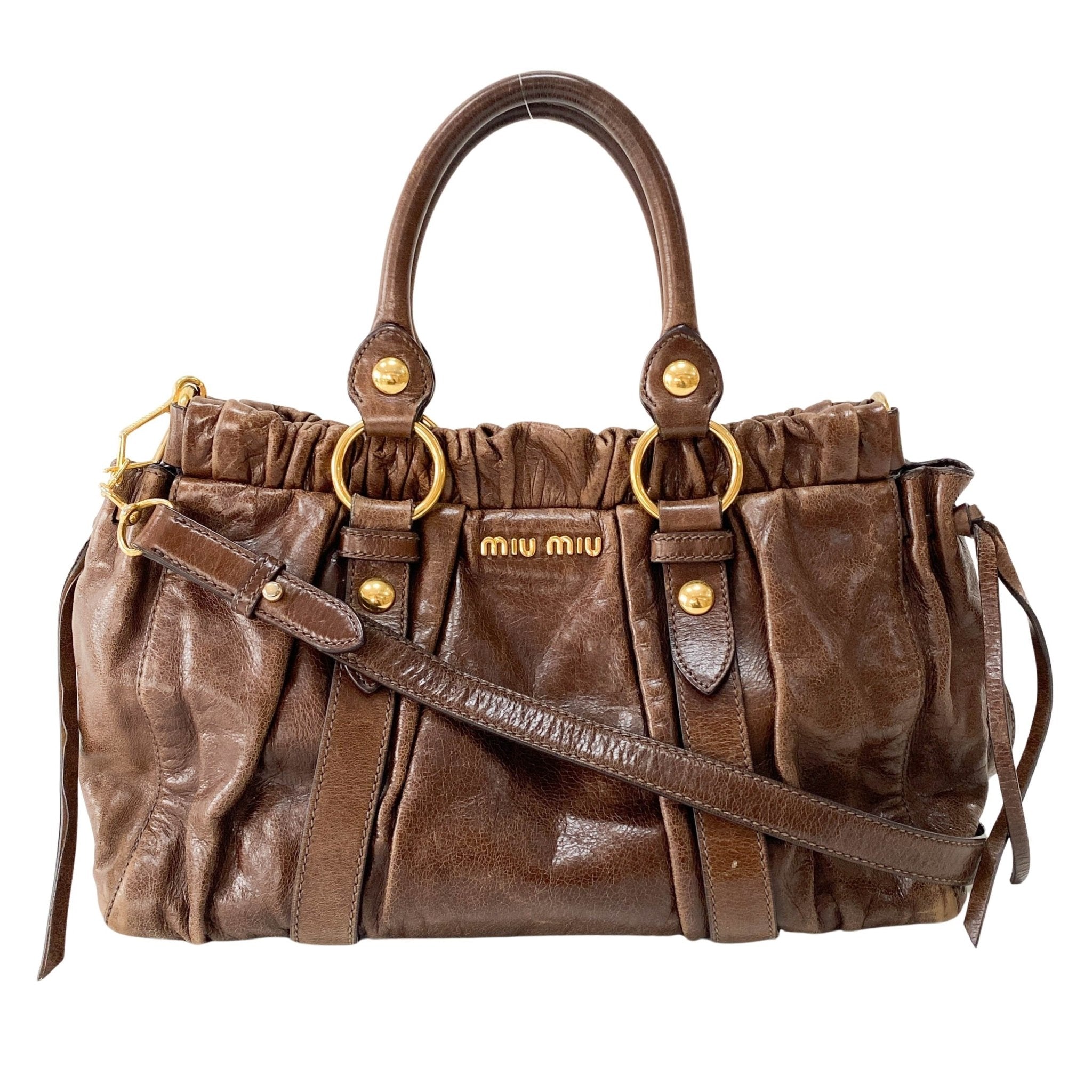 MIU MIU Vitello Brown Leather Top Handle Bag, in , Sold by HIVE PRELOVED - Crossbody bags, Handle Bags,