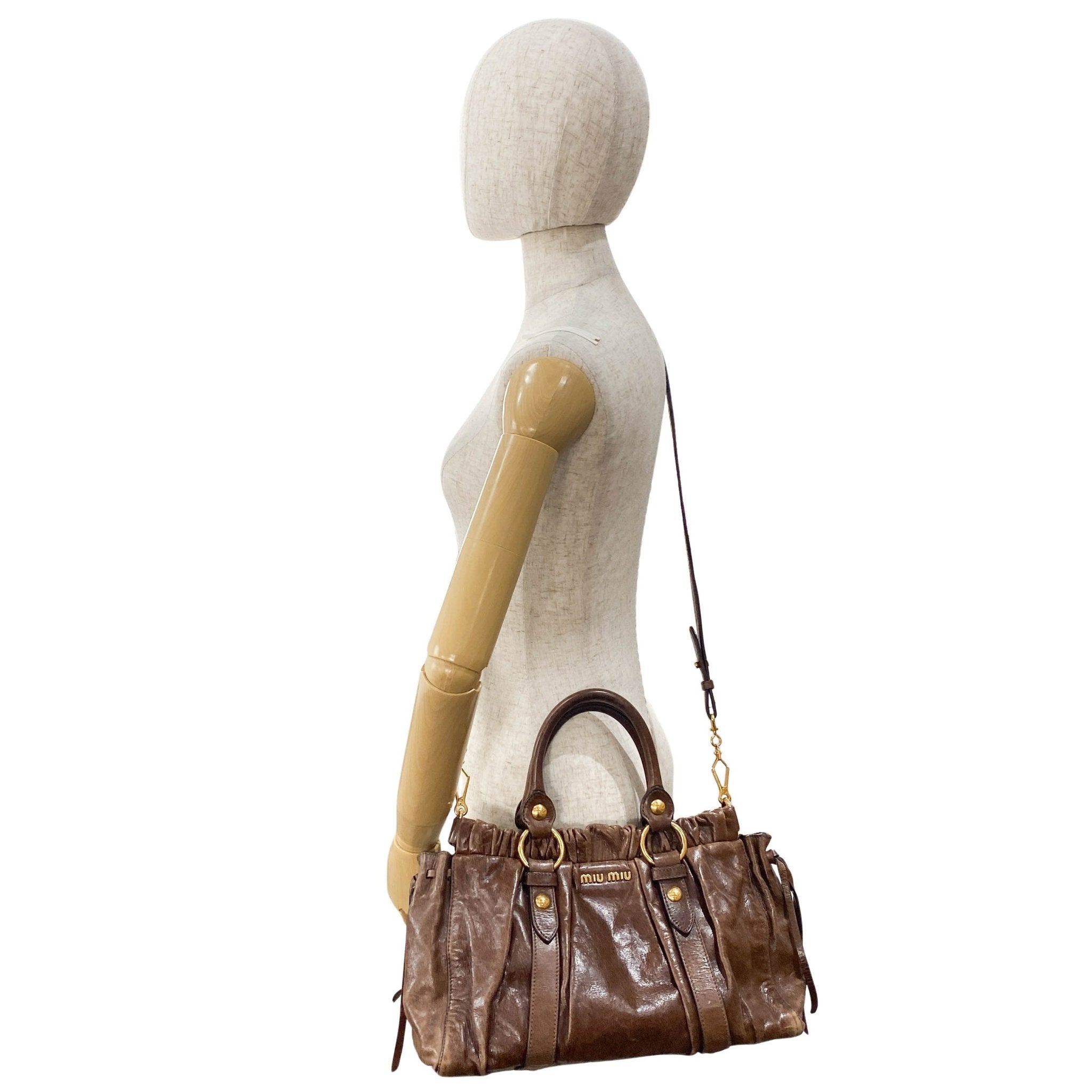 MIU MIU Vitello Brown Leather Top Handle Bag, in , Sold by HIVE PRELOVED - Crossbody bags, Handle Bags,