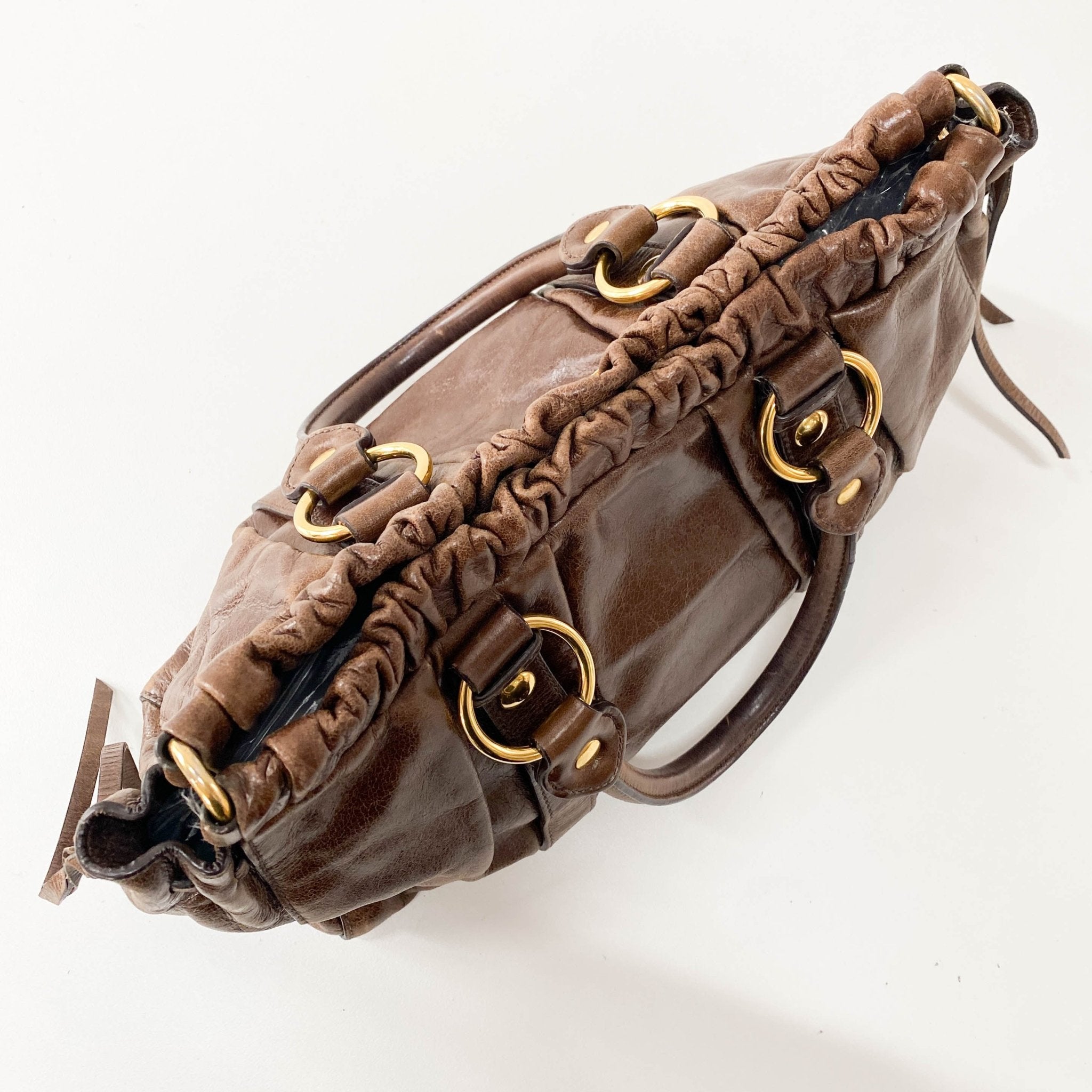 MIU MIU Vitello Brown Leather Top Handle Bag, in , Sold by HIVE PRELOVED - Crossbody bags, Handle Bags,