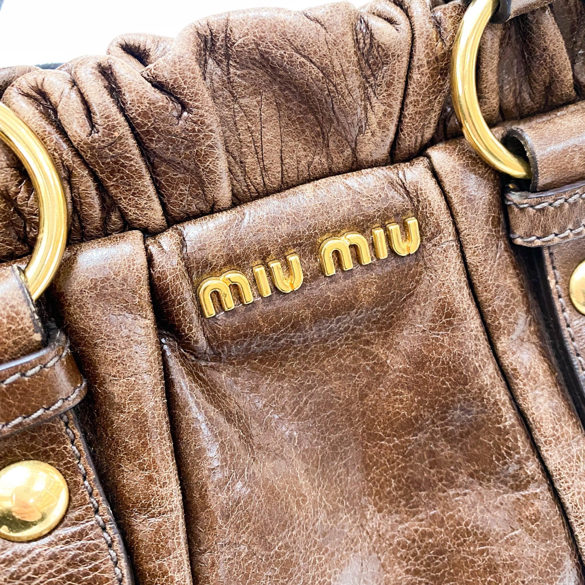 MIU MIU Vitello Brown Leather Top Handle Bag, in , Sold by HIVE PRELOVED - Crossbody bags, Handle Bags,