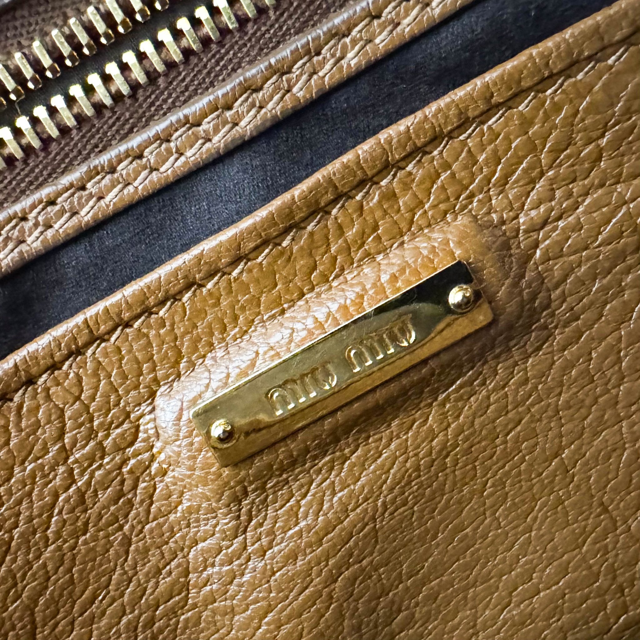 MIU MIU Vitello Caribu Brown Leather Top Handle Crossbody Bag, in , Sold by HIVE PRELOVED - Crossbody bags, Handle Bags,