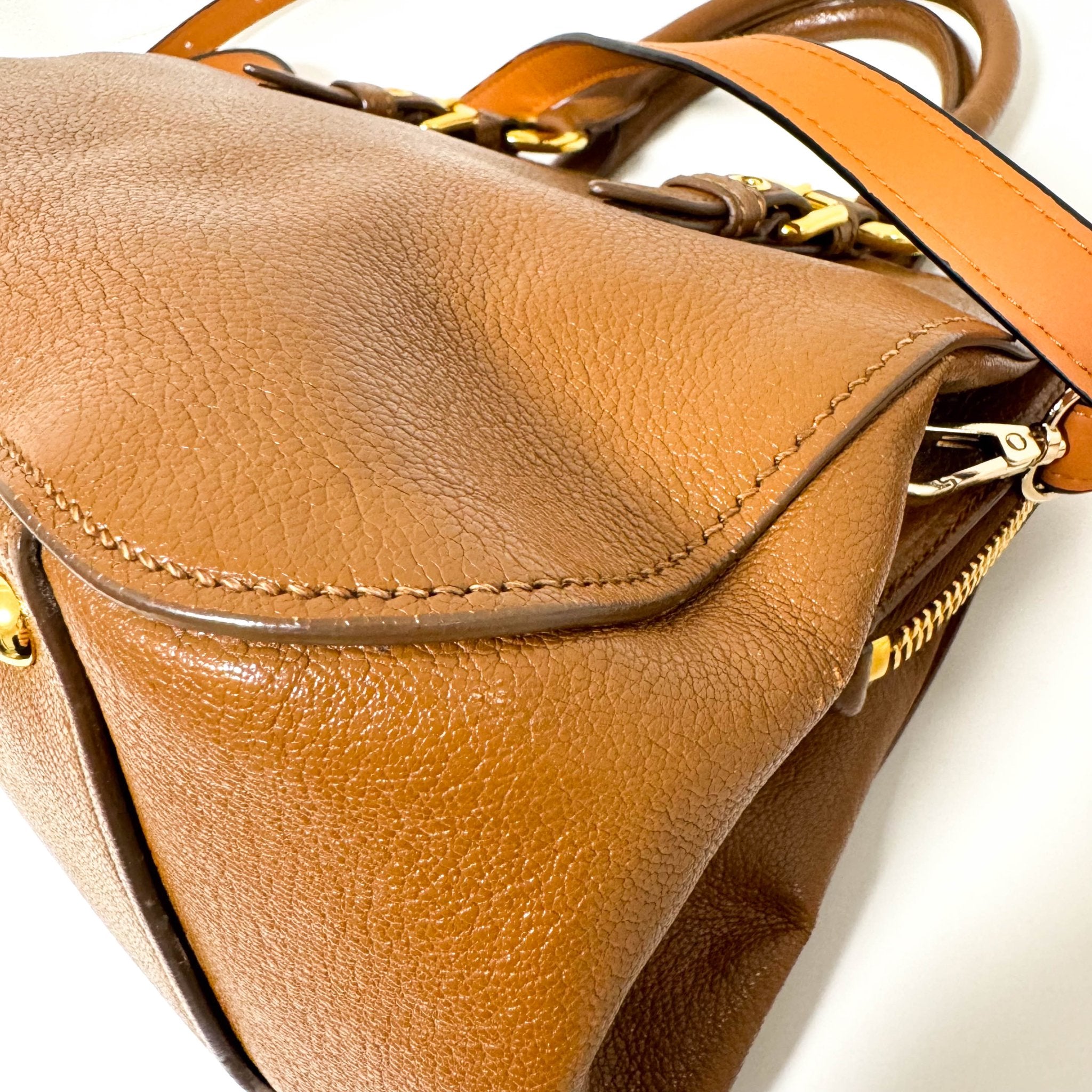 MIU MIU Vitello Caribu Brown Leather Top Handle Crossbody Bag, in , Sold by HIVE PRELOVED - Crossbody bags, Handle Bags,