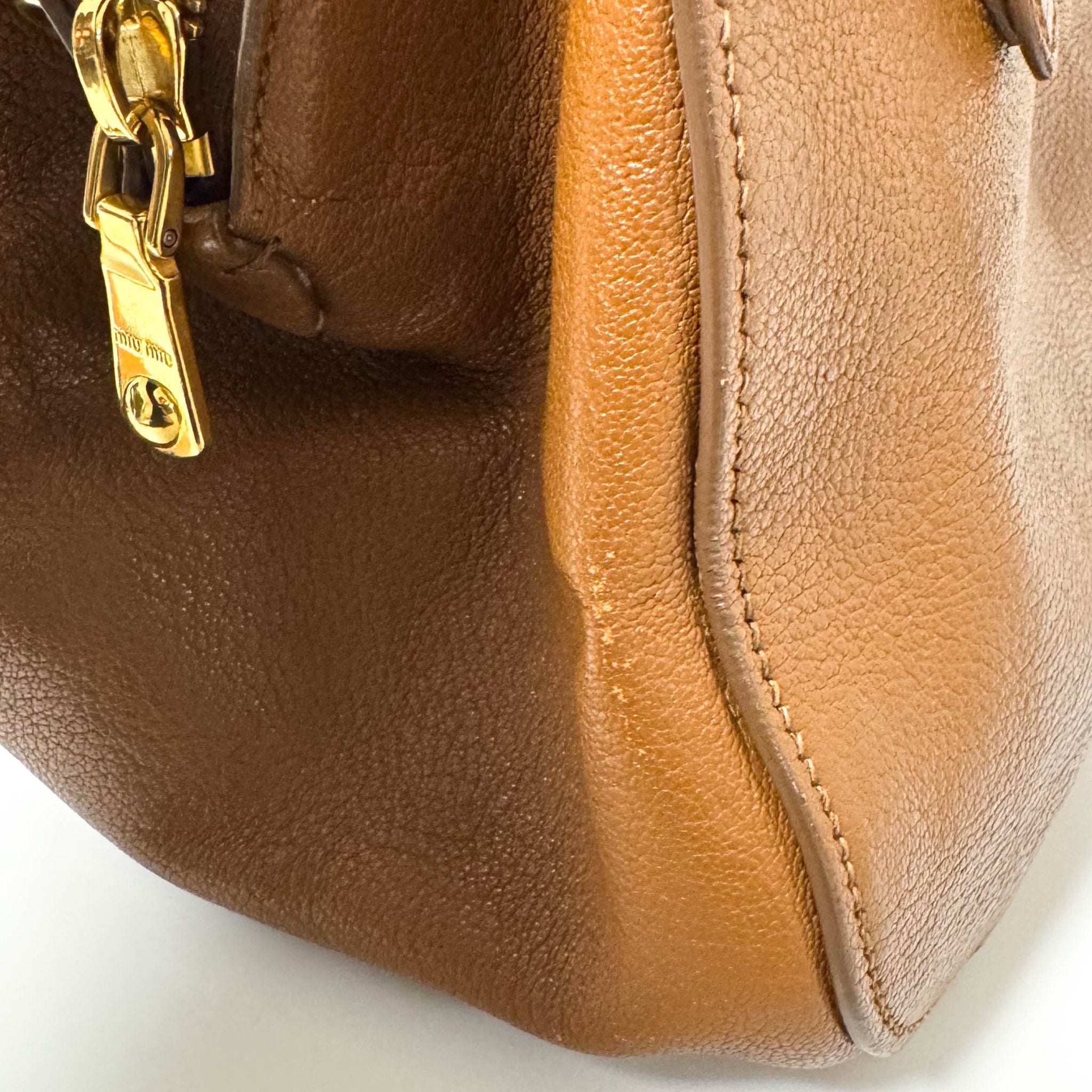 MIU MIU Vitello Caribu Brown Leather Top Handle Crossbody Bag, in , Sold by HIVE PRELOVED - Crossbody bags, Handle Bags,