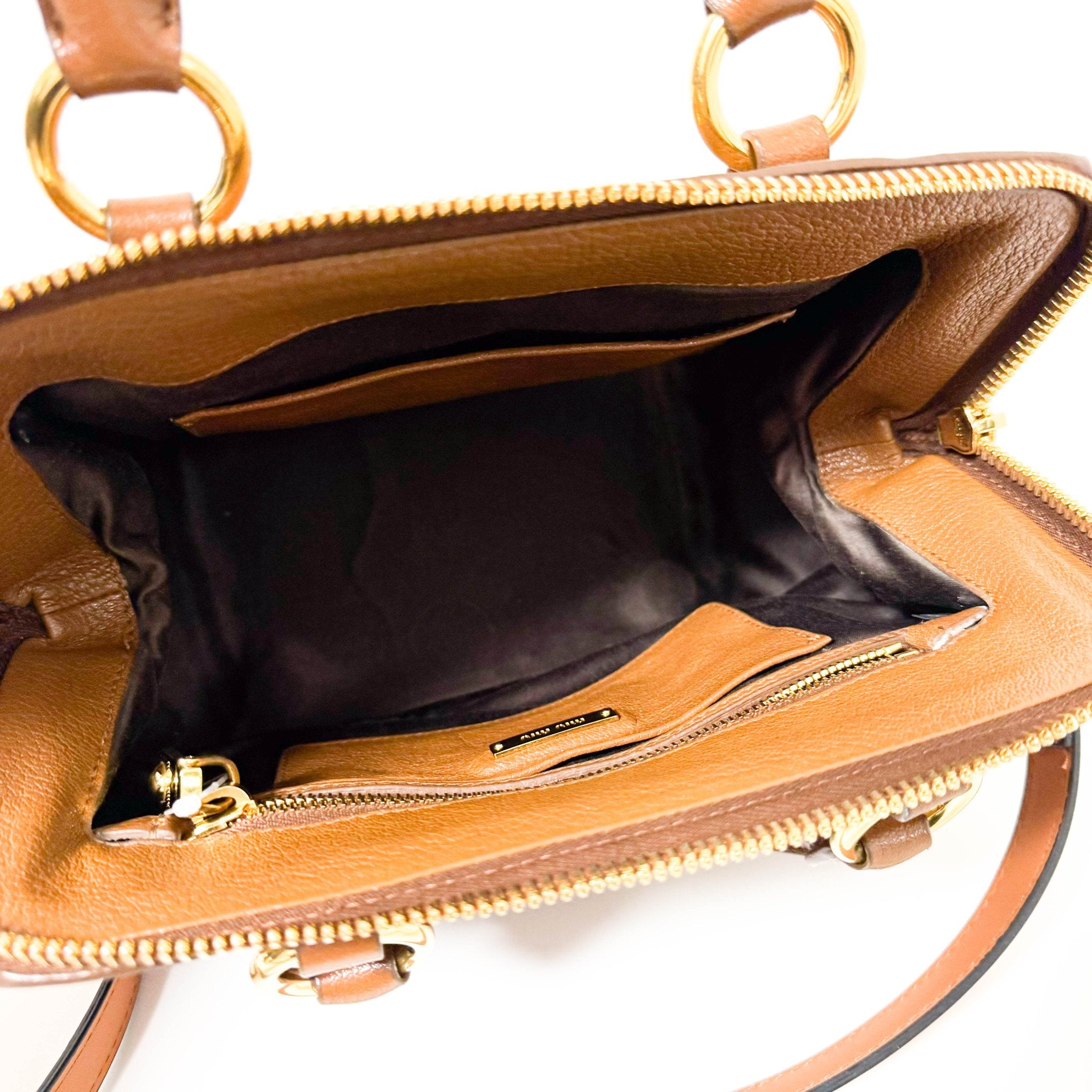 MIU MIU Vitello Caribu Brown Leather Top Handle Crossbody Bag, in , Sold by HIVE PRELOVED - Crossbody bags, Handle Bags,