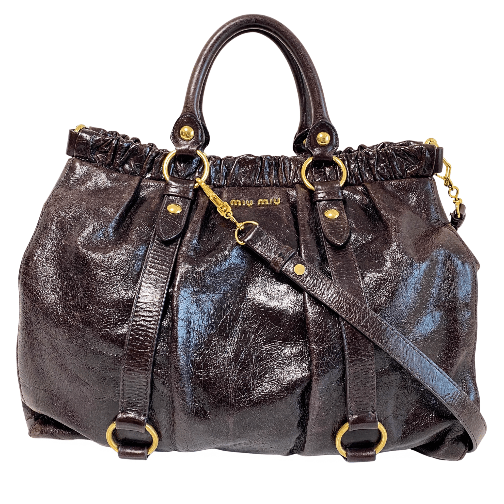 MIU MIU Vitello Dark Brown LM Leather Handbag Shoulder Bag, in , Sold by HIVE PRELOVED - Handle Bags, Shoulder Bags,