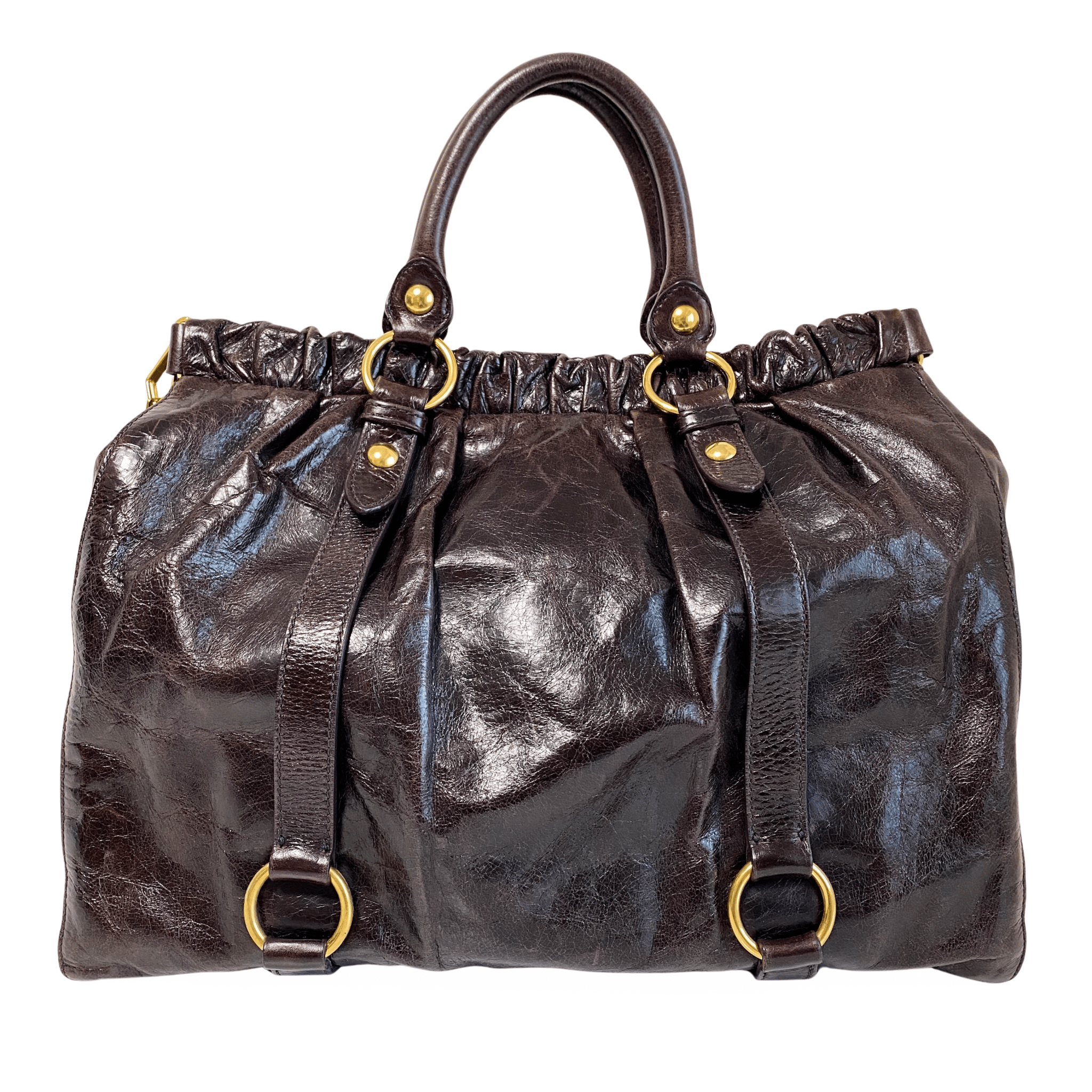 MIU MIU Vitello Dark Brown LM Leather Handbag Shoulder Bag, in , Sold by HIVE PRELOVED - Handle Bags, Shoulder Bags,