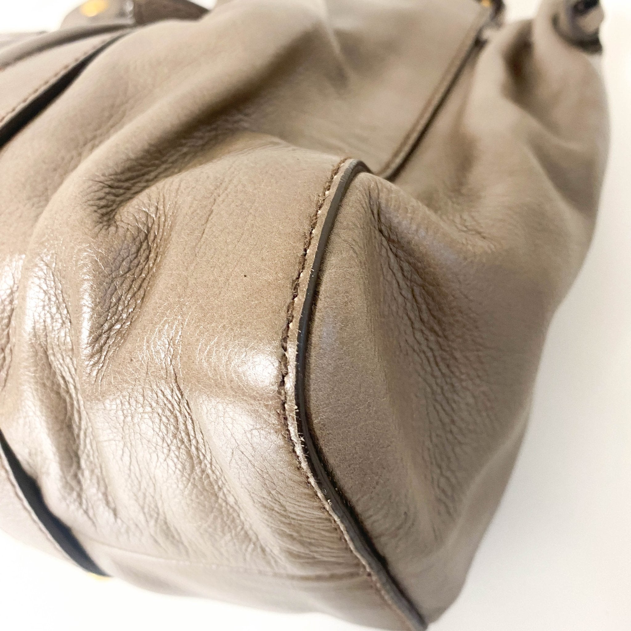 MIU MIU Vitello Lux Bauletto Leather Handbag Smoke Grey, in , Sold by HIVE PRELOVED - Crossbody bags, Handle Bags,