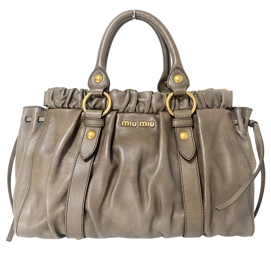 MIU MIU Vitello Lux Bauletto Leather Handbag Smoke Grey, in , Sold by HIVE PRELOVED - Crossbody bags, Handle Bags,