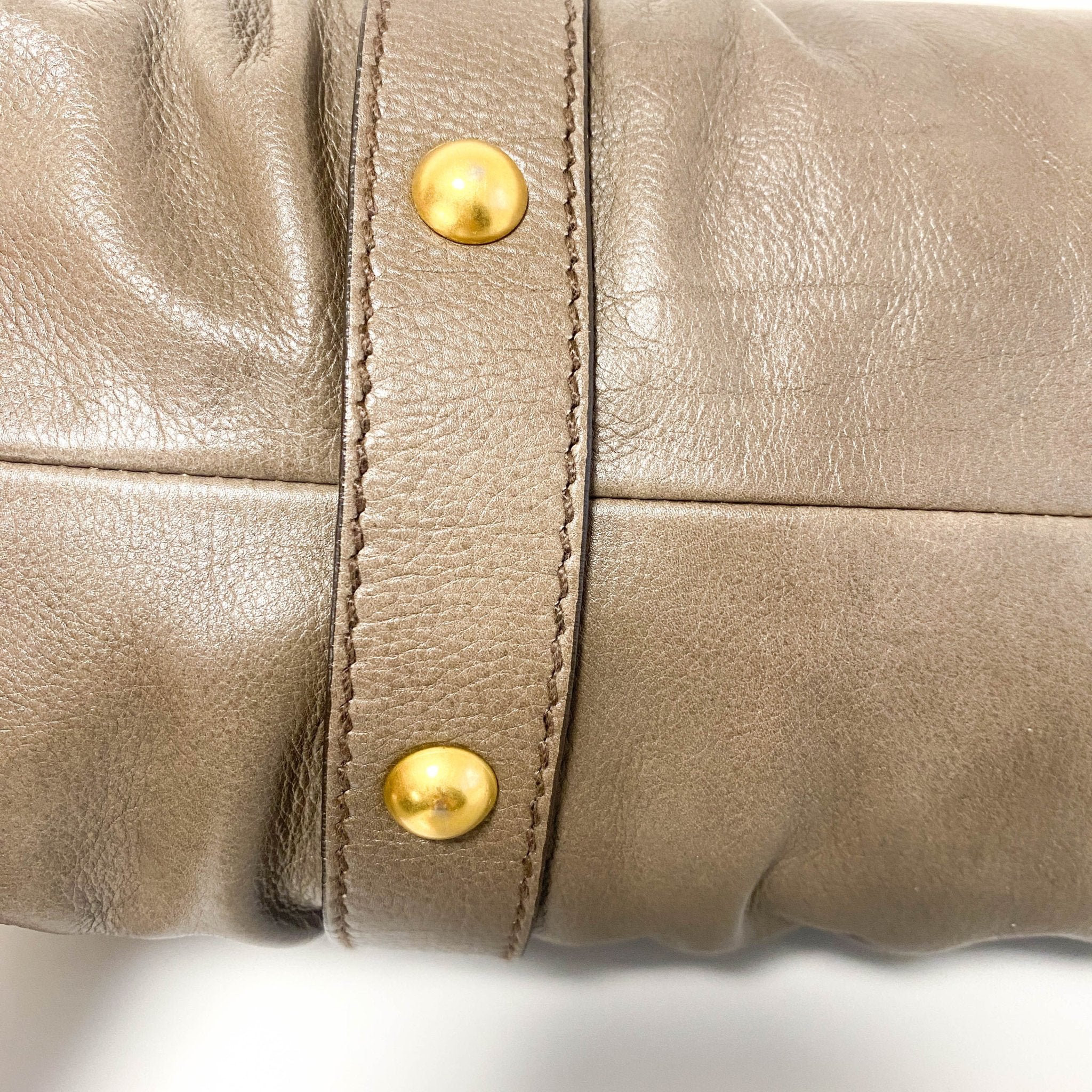 MIU MIU Vitello Lux Bauletto Leather Handbag Smoke Grey, in , Sold by HIVE PRELOVED - Crossbody bags, Handle Bags,