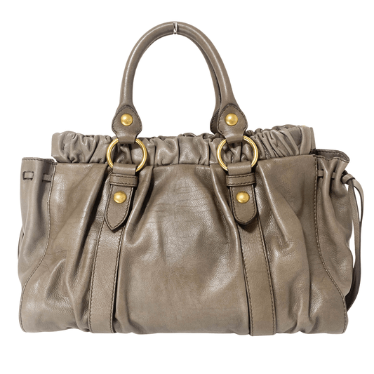 MIU MIU Vitello Lux Bauletto Leather Handbag Smoke Grey, in , Sold by HIVE PRELOVED - Crossbody bags, Handle Bags,