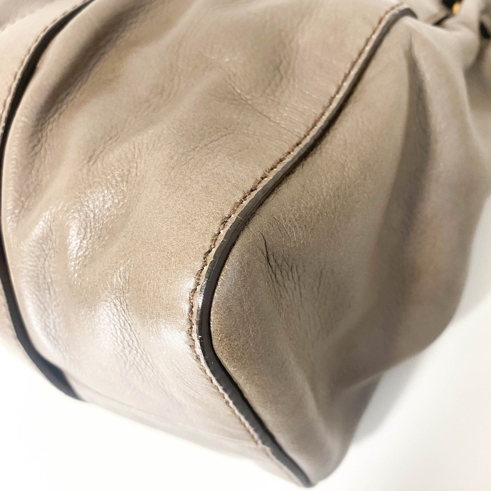 MIU MIU Vitello Lux Bauletto Leather Handbag Smoke Grey, in , Sold by HIVE PRELOVED - Crossbody bags, Handle Bags,