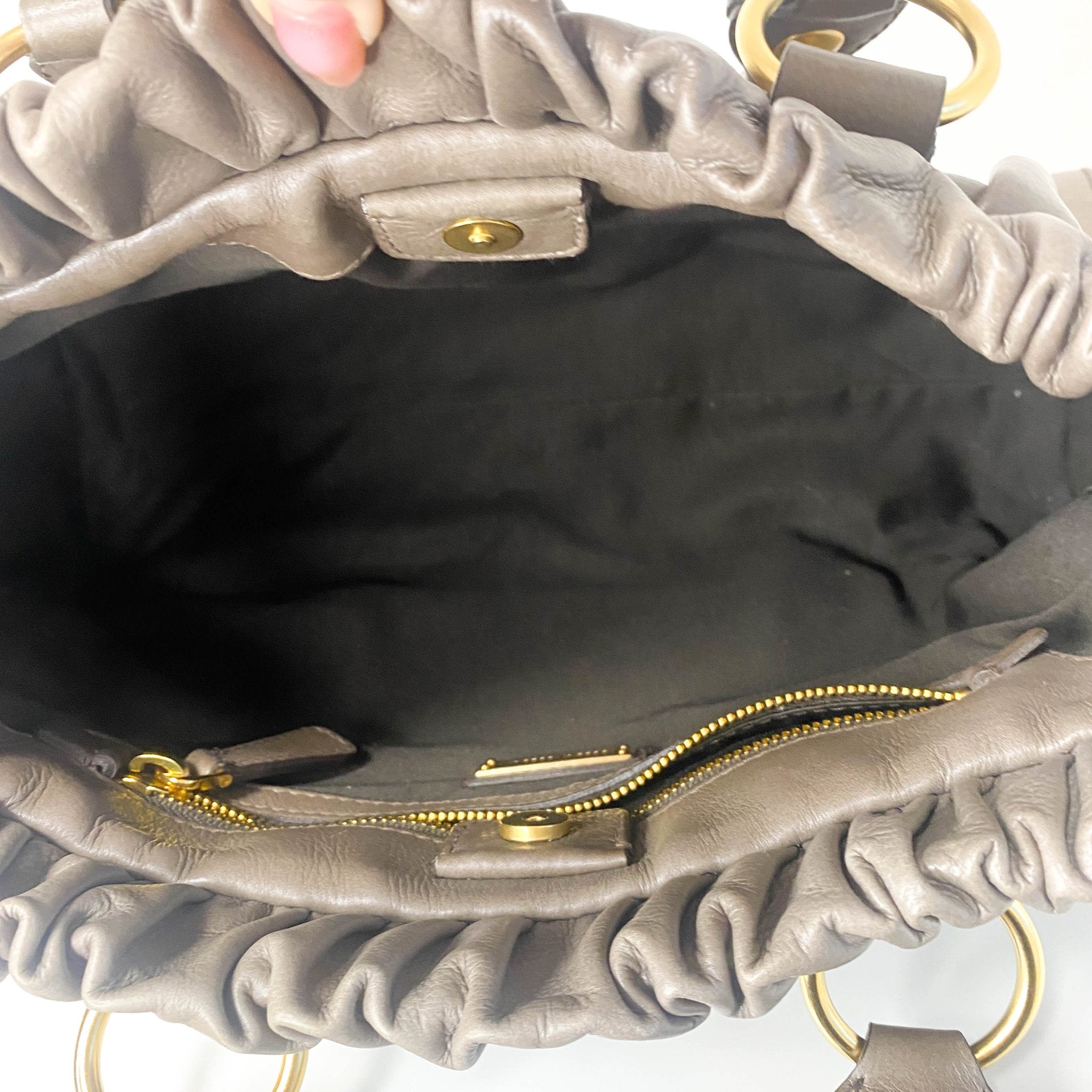 MIU MIU Vitello Lux Bauletto Leather Handbag Smoke Grey, in , Sold by HIVE PRELOVED - Crossbody bags, Handle Bags,