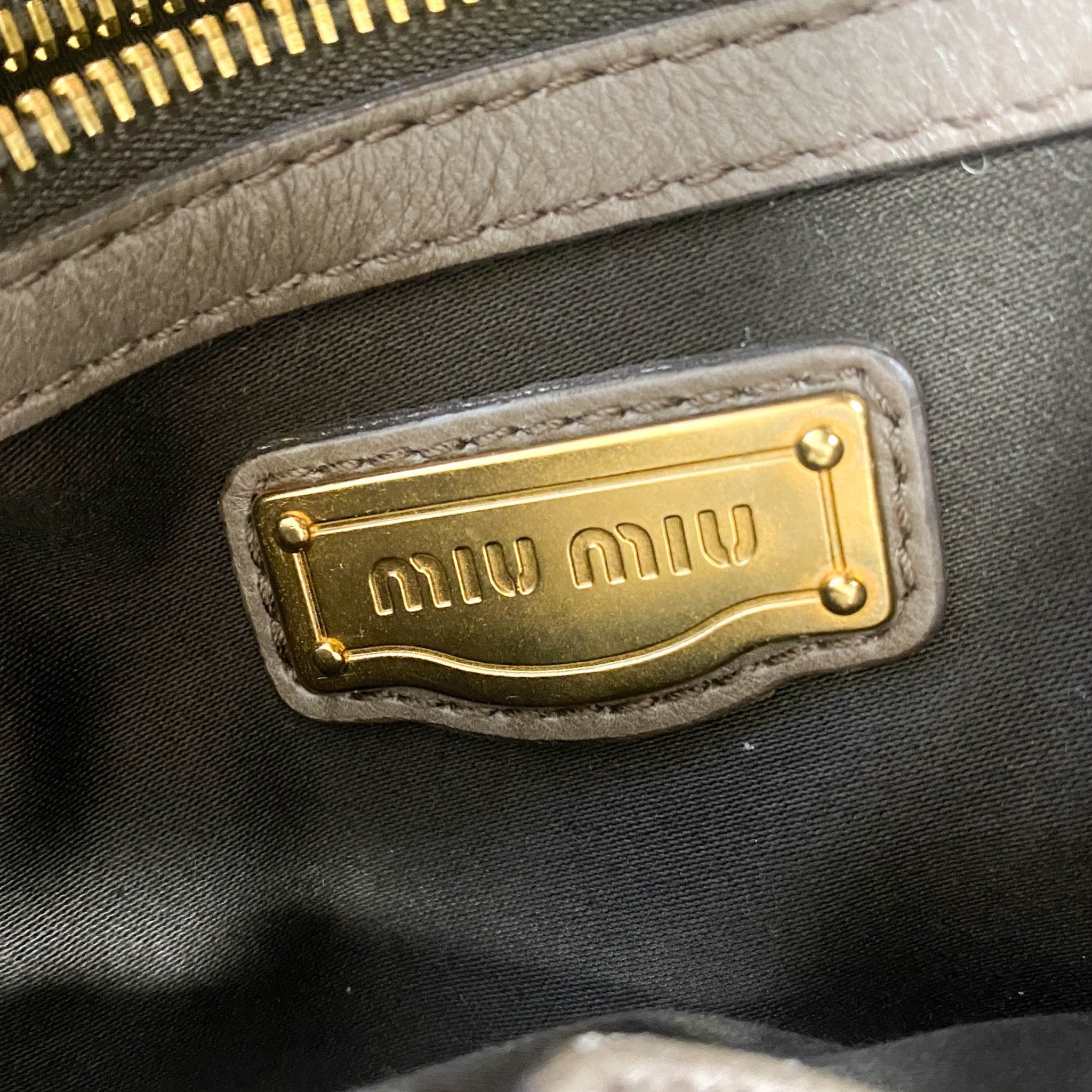 MIU MIU Vitello Lux Bauletto Leather Handbag Smoke Grey