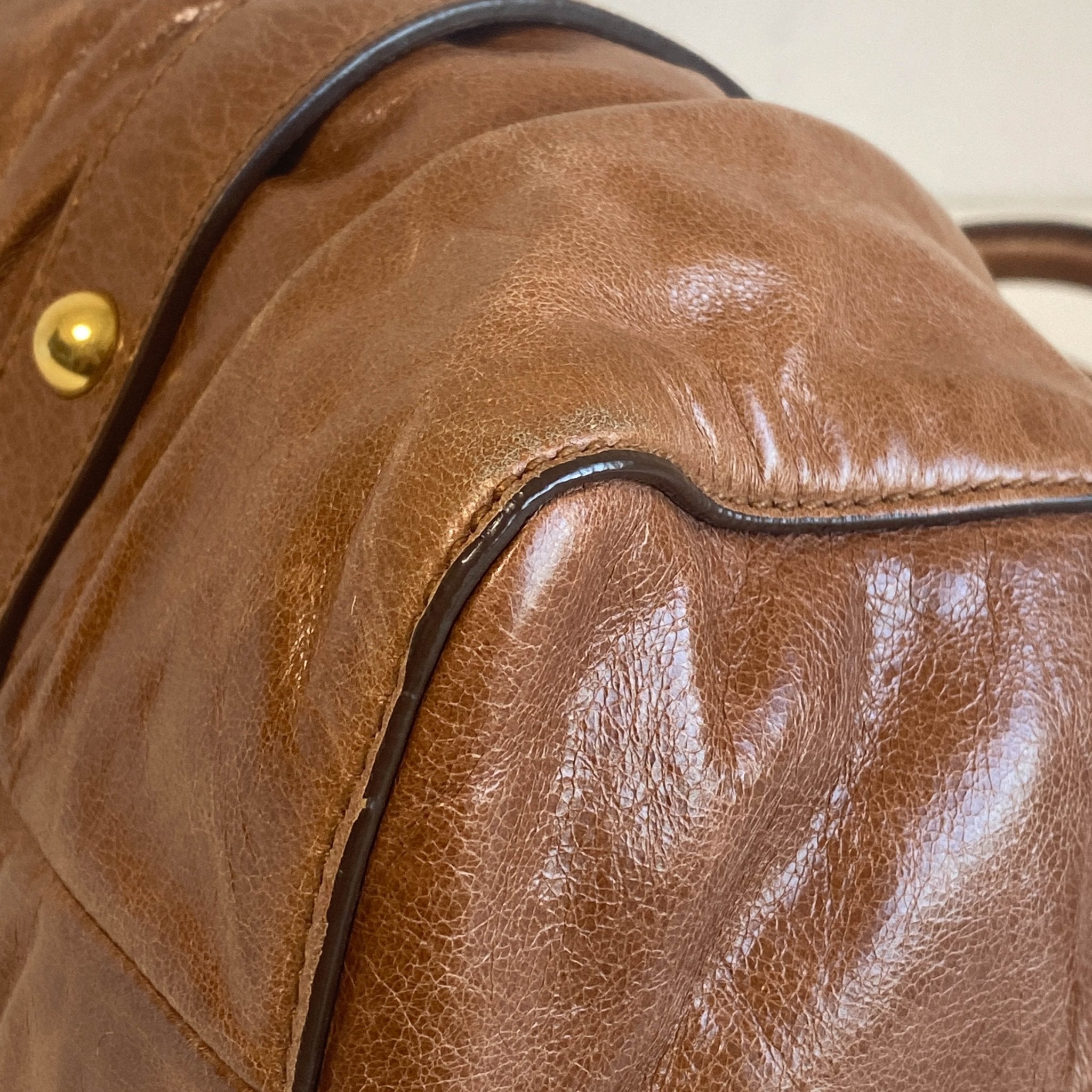 MIU MIU Vitello Luxe Brown Leather Hand Bag, in , Sold by HIVE PRELOVED - Crossbody bags, Handle Bags,