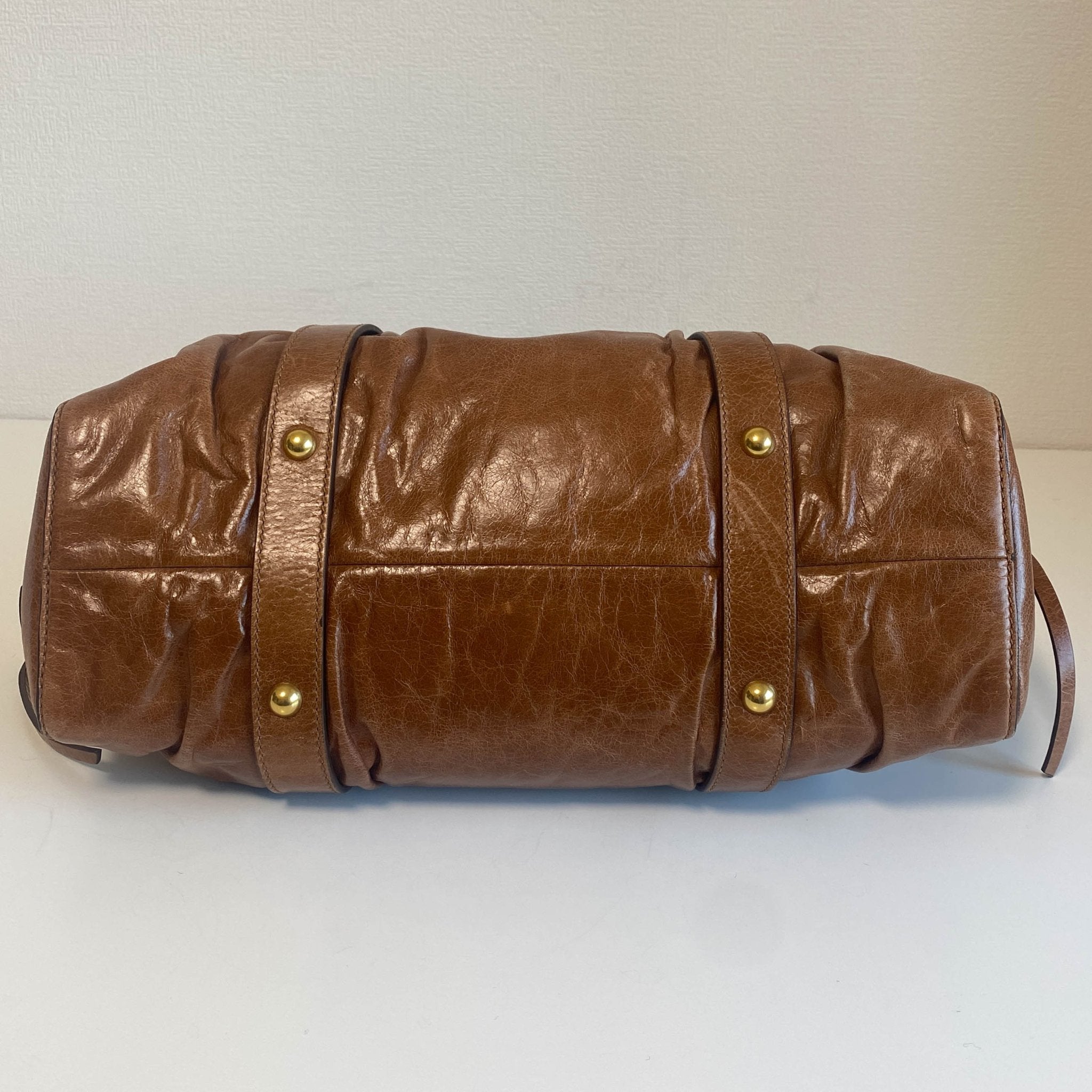 MIU MIU Vitello Luxe Brown Leather Hand Bag, in , Sold by HIVE PRELOVED - Crossbody bags, Handle Bags,