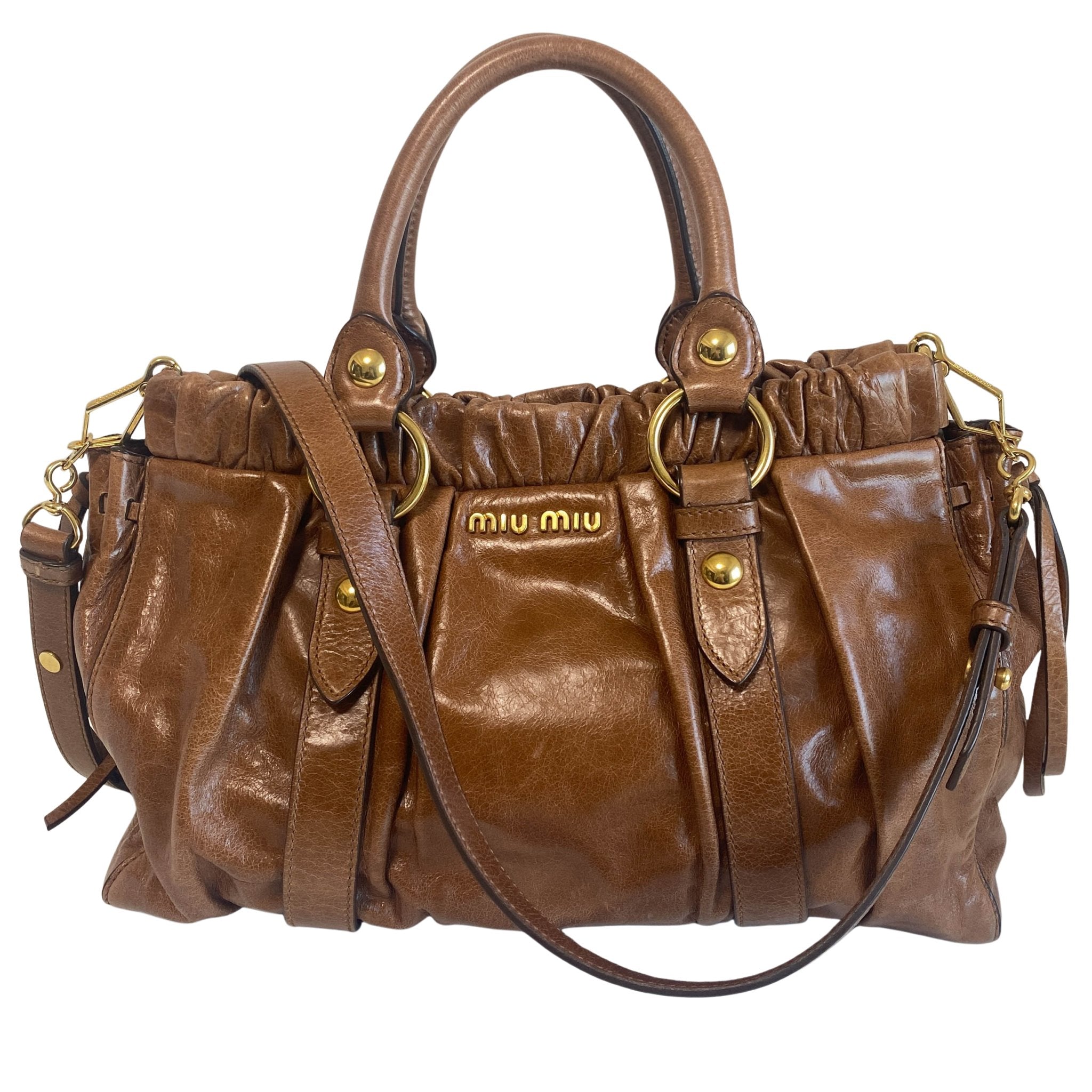 MIU MIU Vitello Luxe Brown Leather Hand Bag, in , Sold by HIVE PRELOVED - Crossbody bags, Handle Bags,