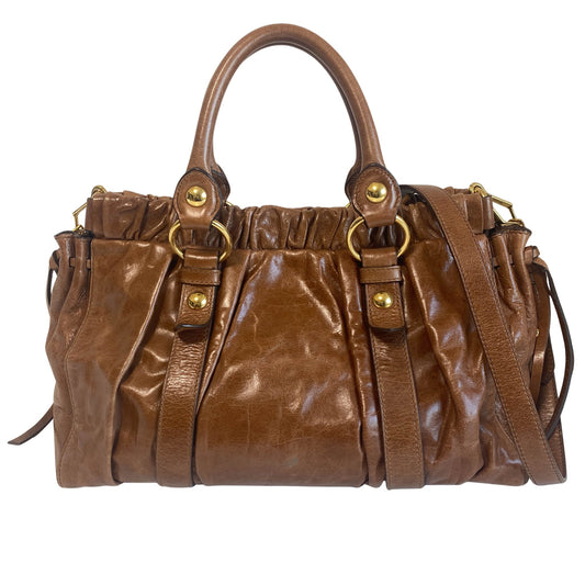 MIU MIU Vitello Luxe Brown Leather Hand Bag, in , Sold by HIVE PRELOVED - Crossbody bags, Handle Bags,