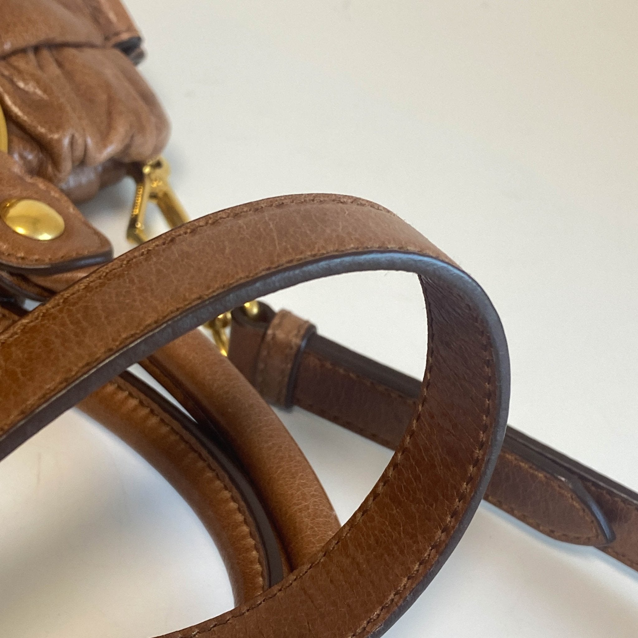 MIU MIU Vitello Luxe Brown Leather Hand Bag, in , Sold by HIVE PRELOVED - Crossbody bags, Handle Bags,