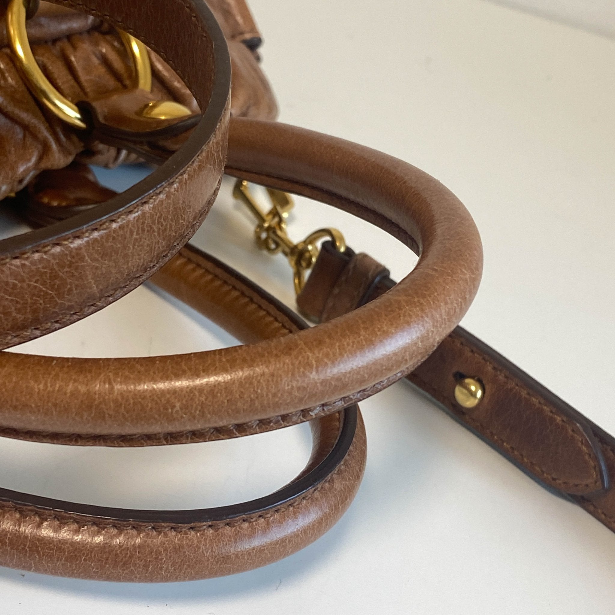 MIU MIU Vitello Luxe Brown Leather Hand Bag, in , Sold by HIVE PRELOVED - Crossbody bags, Handle Bags,