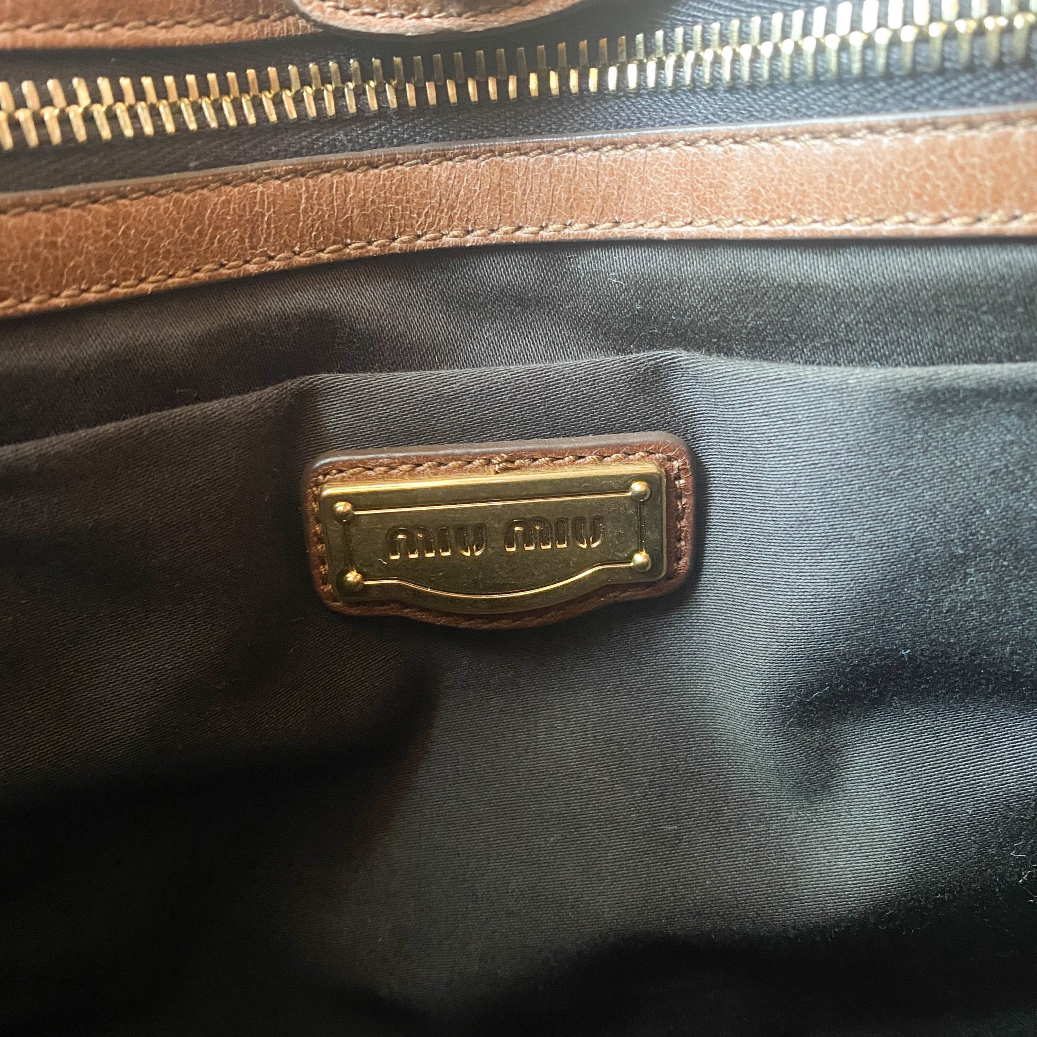 MIU MIU Vitello Luxe Brown Leather Hand Bag, in , Sold by HIVE PRELOVED - Crossbody bags, Handle Bags,