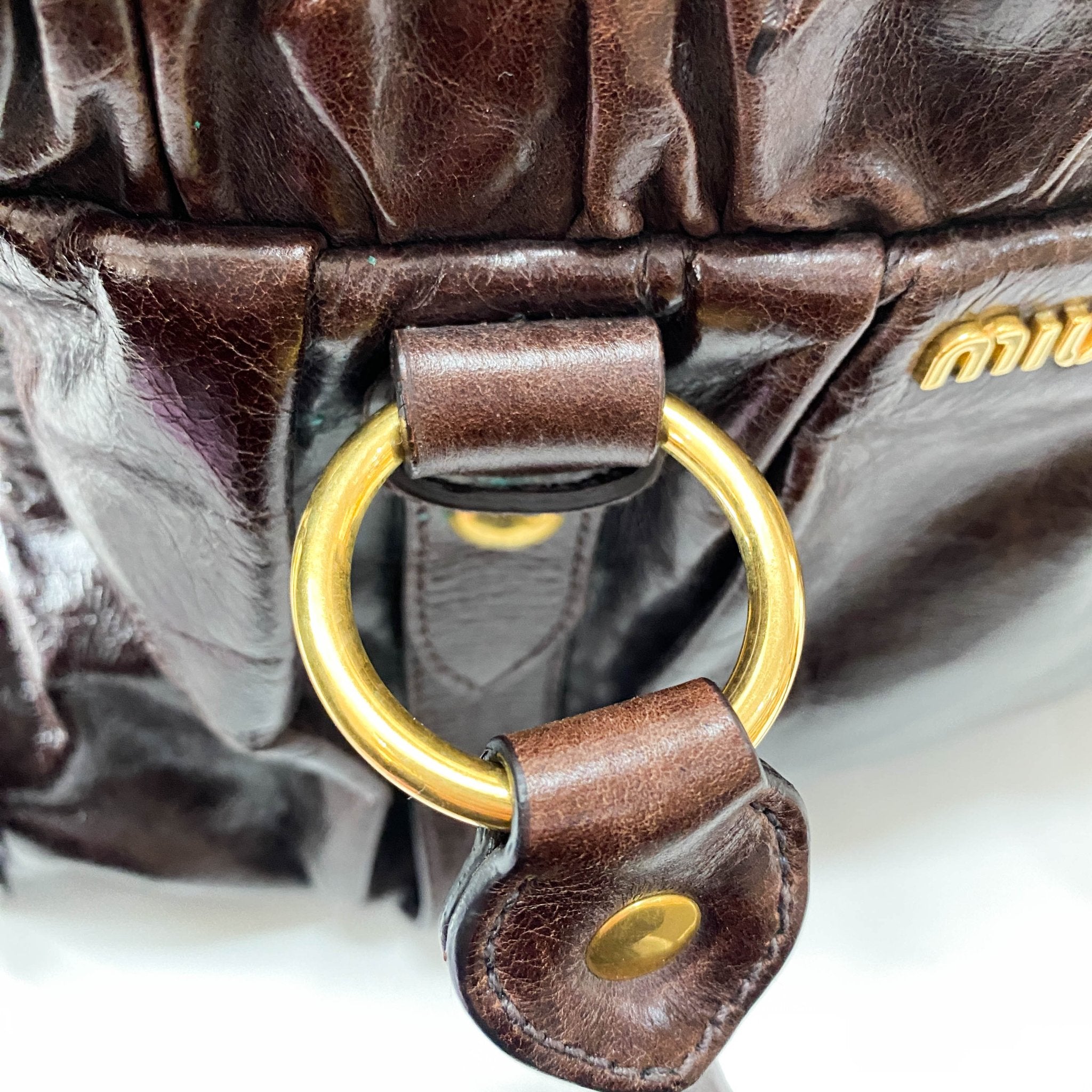 MIU MIU Vitello Luxe Brown Leather Top Handle Bag, in , Sold by HIVE PRELOVED - Handle Bags, Shoulder Bags,