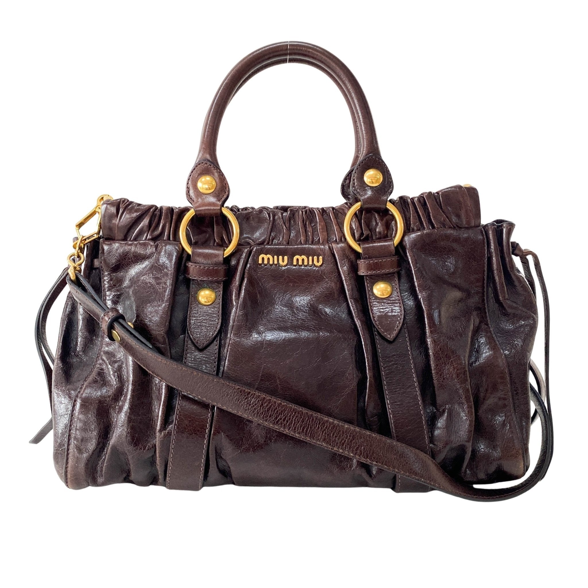 MIU MIU Vitello Luxe Brown Leather Top Handle Bag, in , Sold by HIVE PRELOVED - Handle Bags, Shoulder Bags,