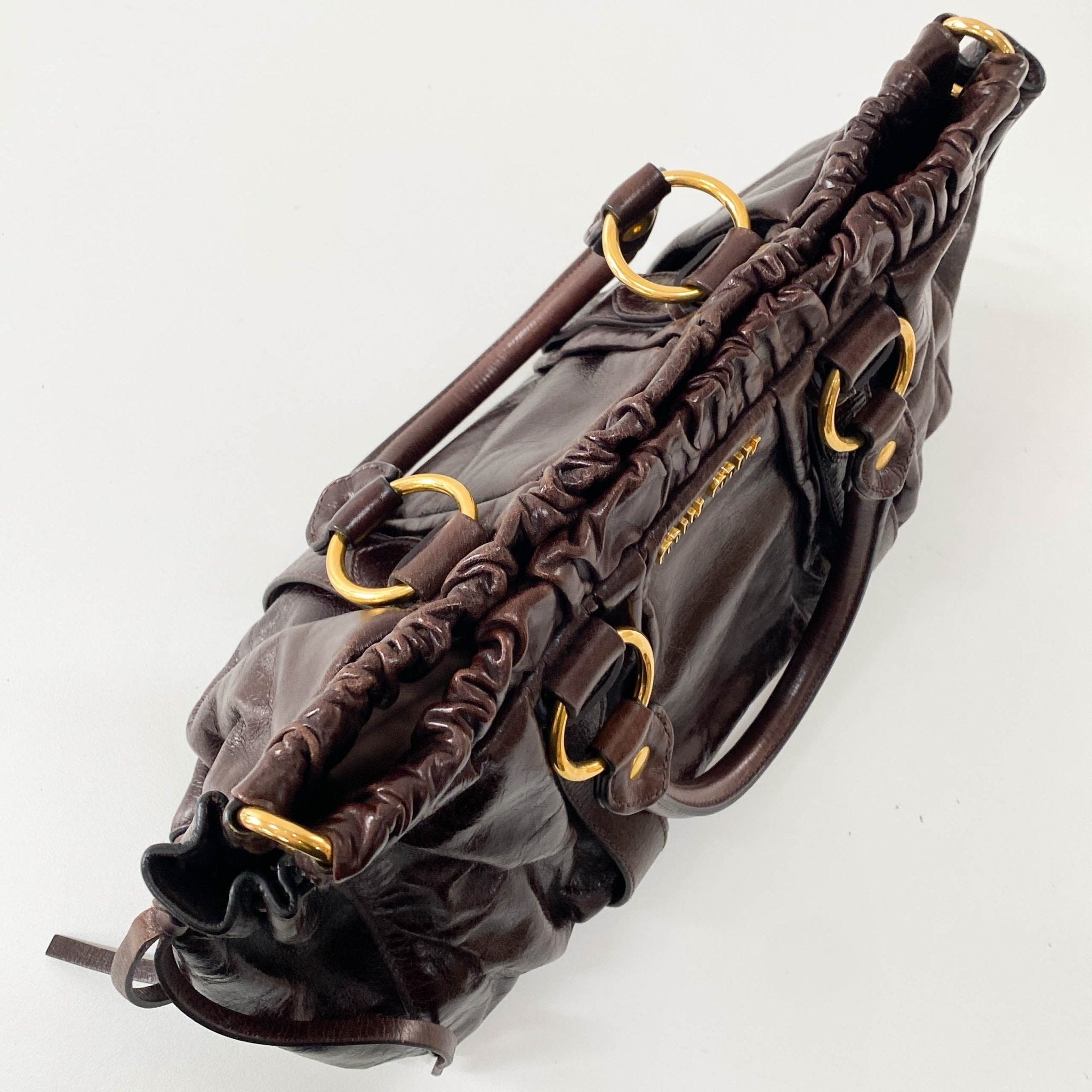 MIU MIU Vitello Luxe Brown Leather Top Handle Bag, in , Sold by HIVE PRELOVED - Handle Bags, Shoulder Bags,