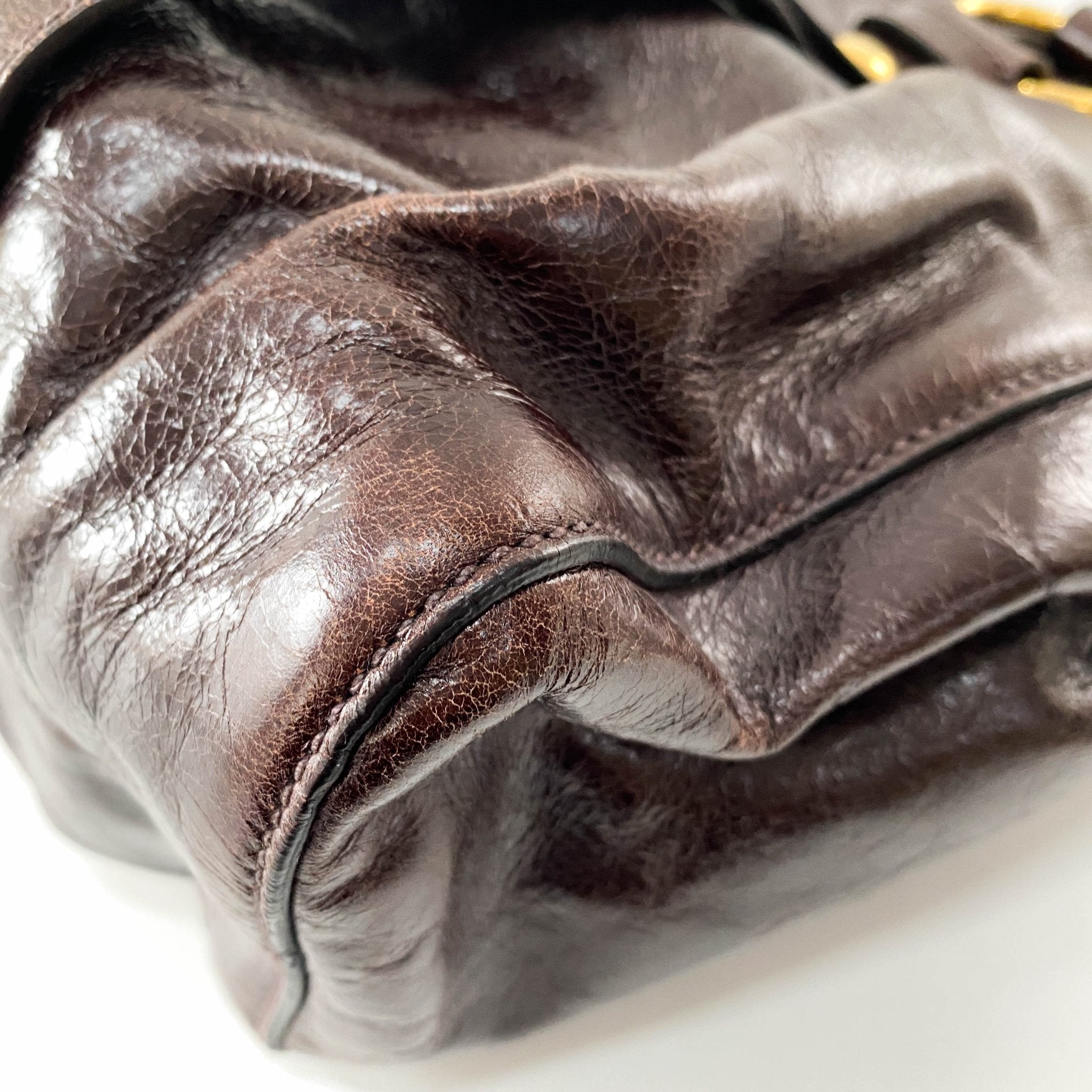 MIU MIU Vitello Luxe Brown Leather Top Handle Bag, in , Sold by HIVE PRELOVED - Handle Bags, Shoulder Bags,