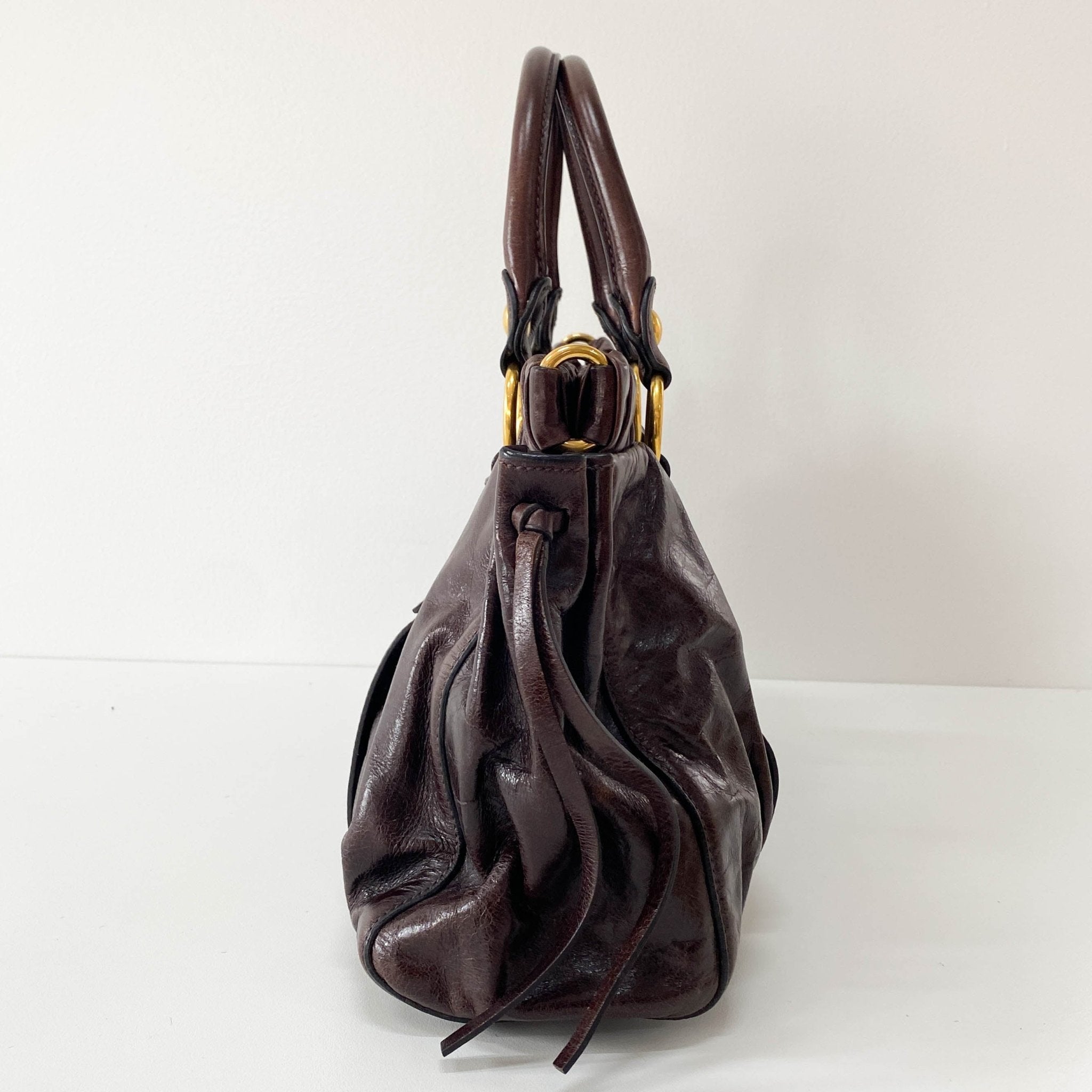 MIU MIU Vitello Luxe Brown Leather Top Handle Bag, in , Sold by HIVE PRELOVED - Handle Bags, Shoulder Bags,