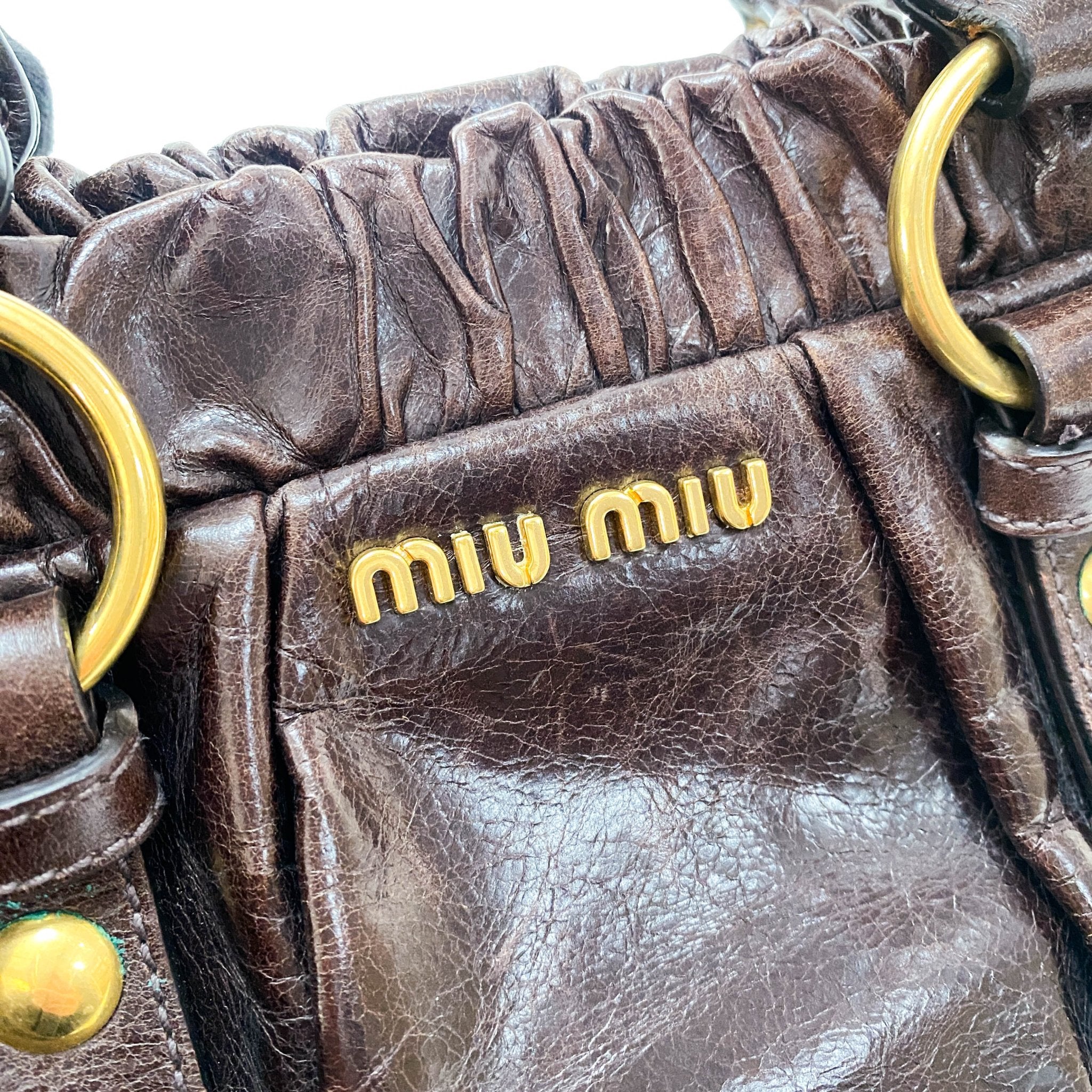 MIU MIU Vitello Luxe Brown Leather Top Handle Bag, in , Sold by HIVE PRELOVED - Handle Bags, Shoulder Bags,