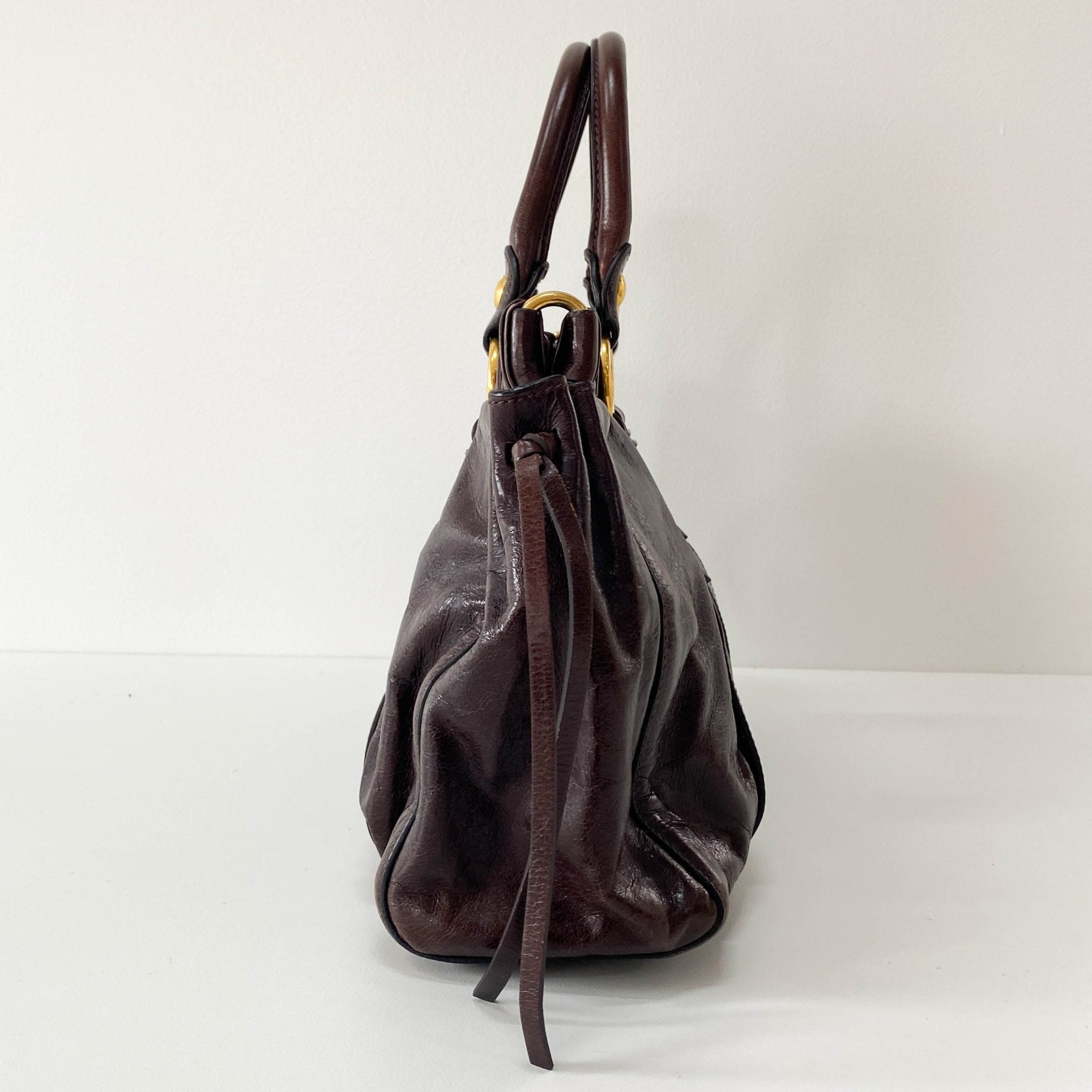 MIU MIU Vitello Luxe Brown Leather Top Handle Bag, in , Sold by HIVE PRELOVED - Handle Bags, Shoulder Bags,