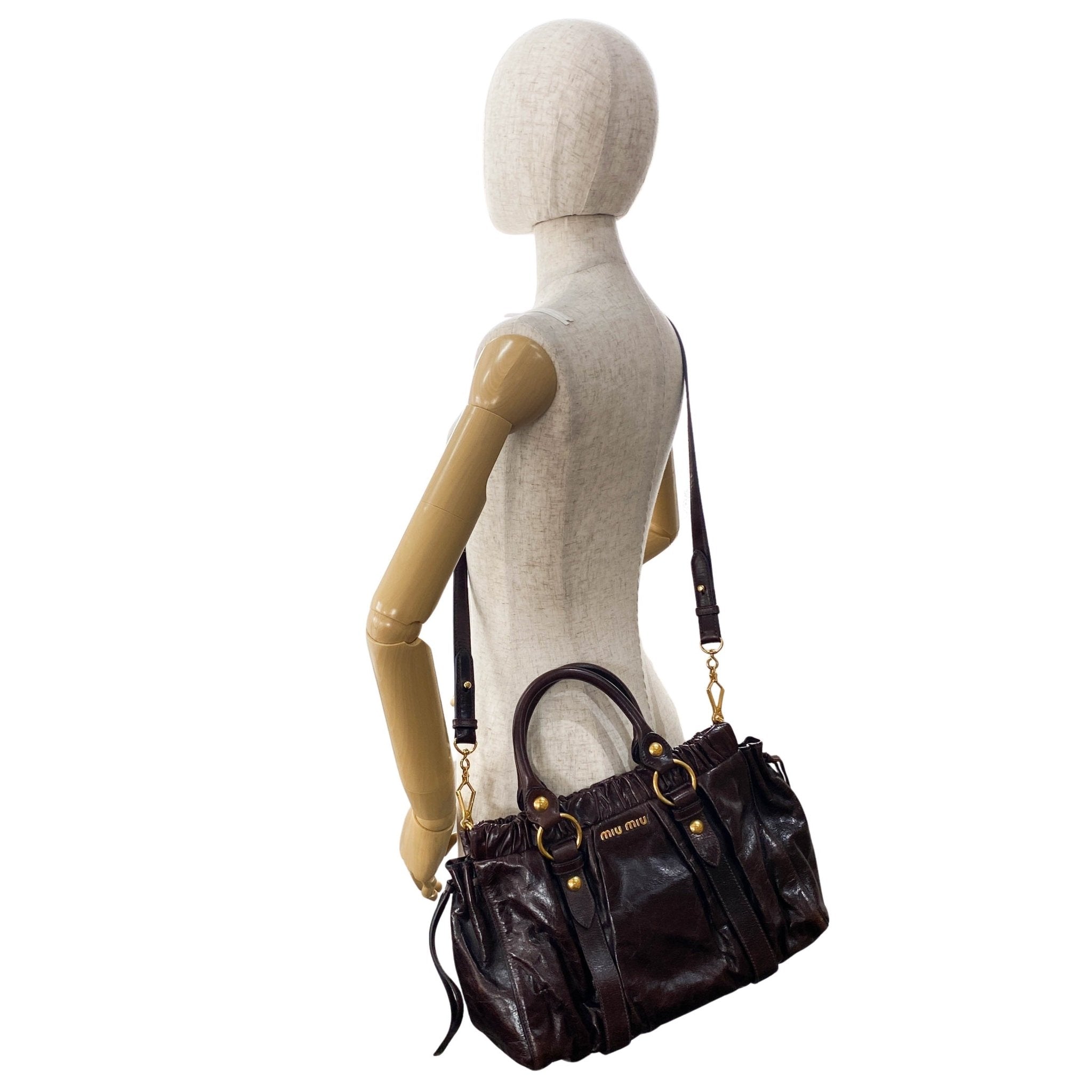 MIU MIU Vitello Luxe Brown Leather Top Handle Bag, in , Sold by HIVE PRELOVED - Handle Bags, Shoulder Bags,