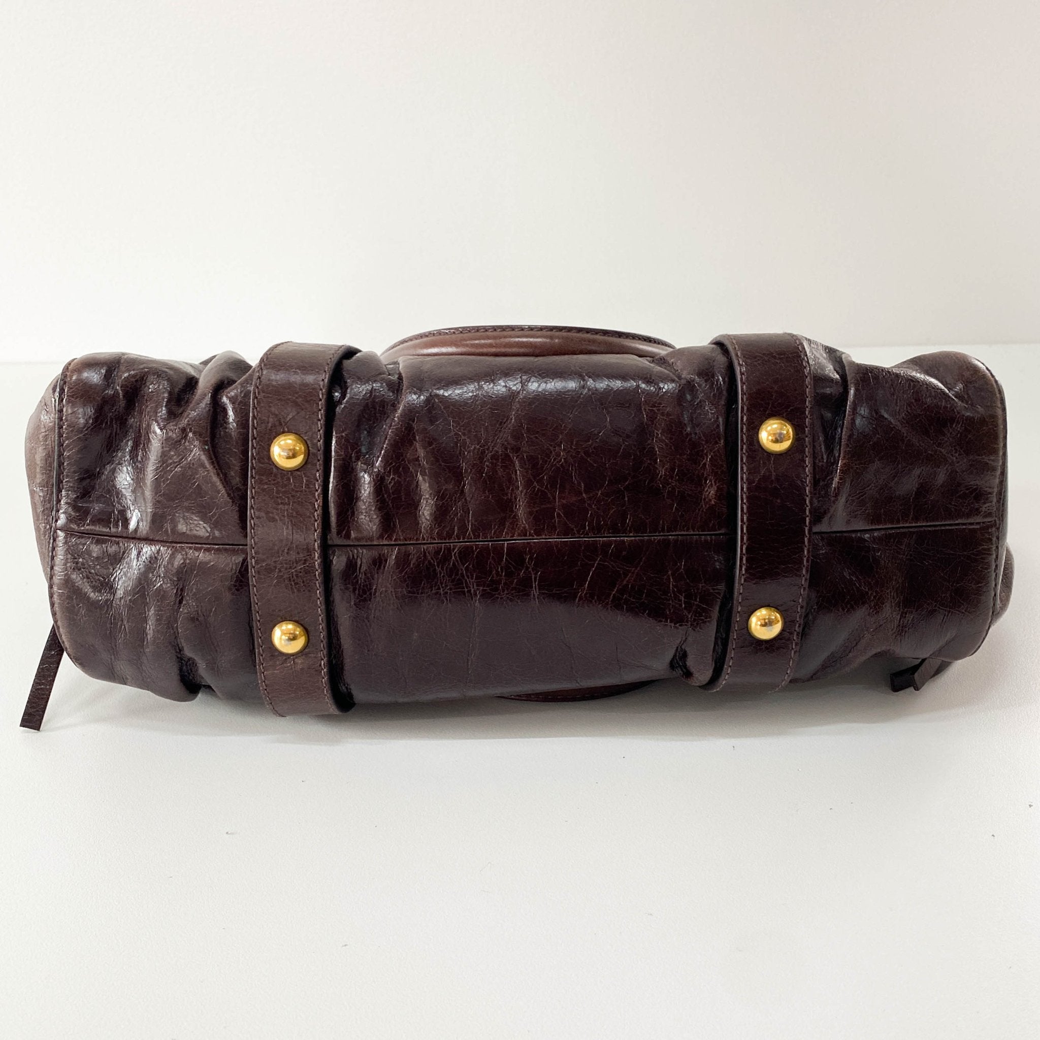 MIU MIU Vitello Luxe Brown Leather Top Handle Bag, in , Sold by HIVE PRELOVED - Handle Bags, Shoulder Bags,