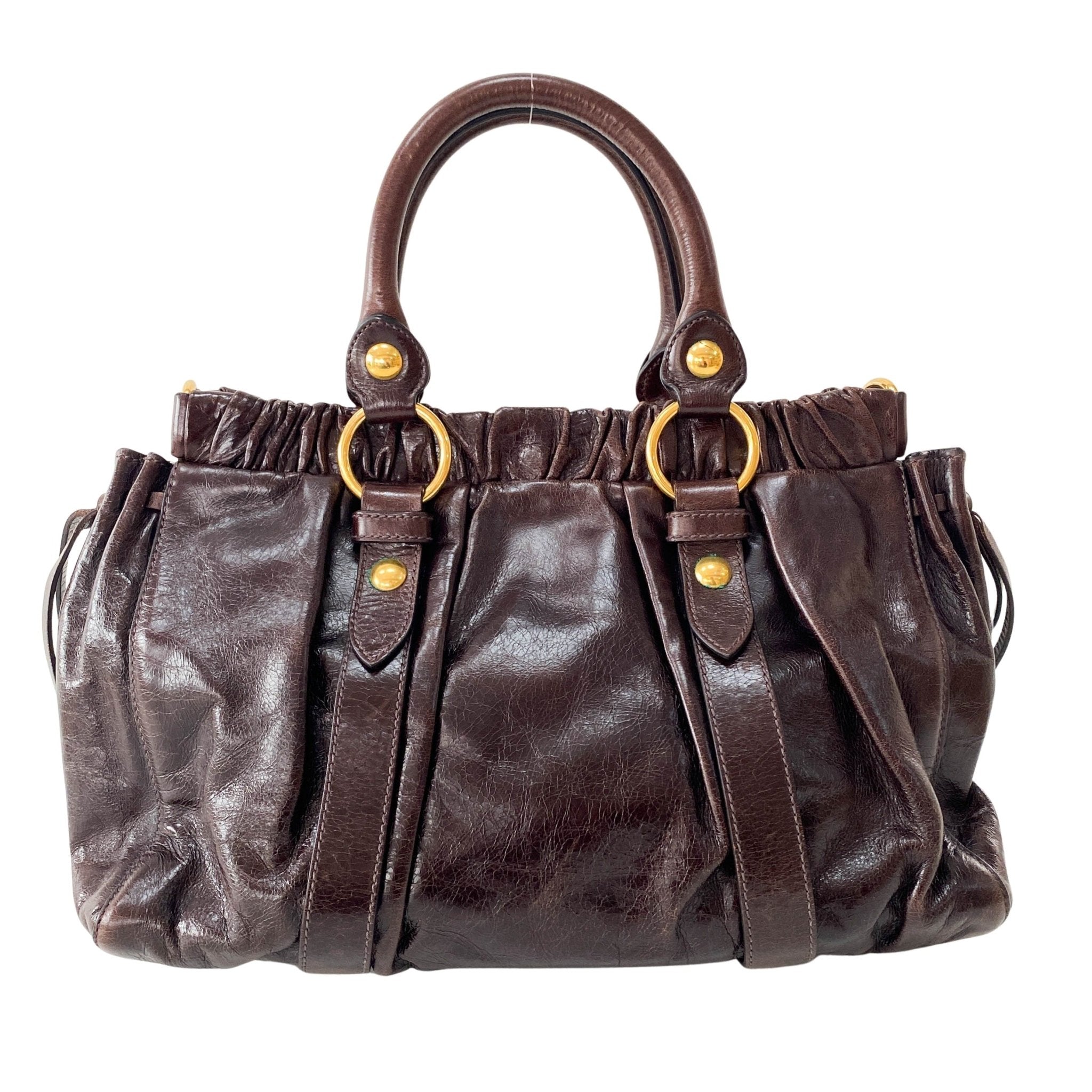 MIU MIU Vitello Luxe Brown Leather Top Handle Bag, in , Sold by HIVE PRELOVED - Handle Bags, Shoulder Bags,