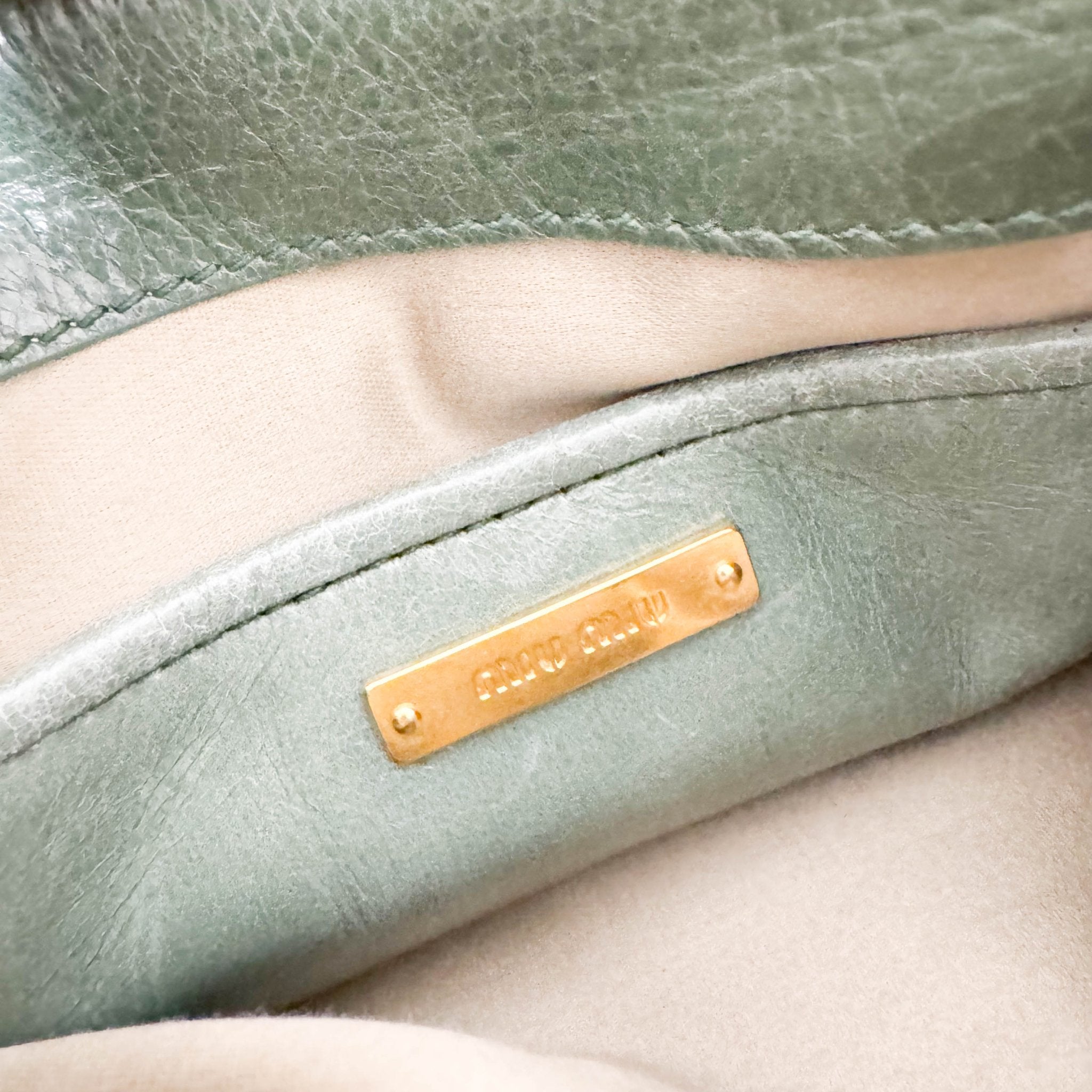 MIU MIU Vitello Shine Calf Leather Crossbody / Handbag Agave Green, in , Sold by HIVE PRELOVED - Handle Bags, Shoulder Bags,