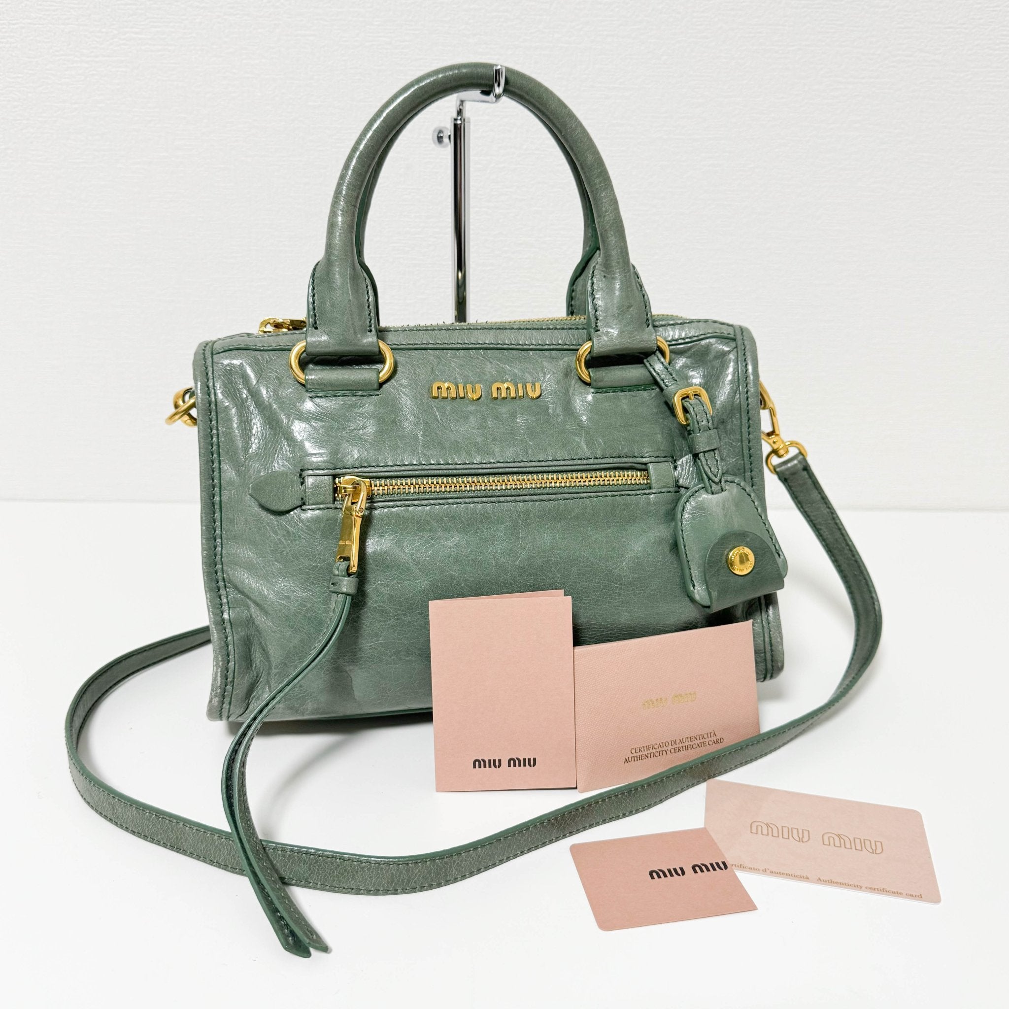 MIU MIU Vitello Shine Calf Leather Crossbody / Handbag Agave Green, in , Sold by HIVE PRELOVED - Handle Bags, Shoulder Bags,