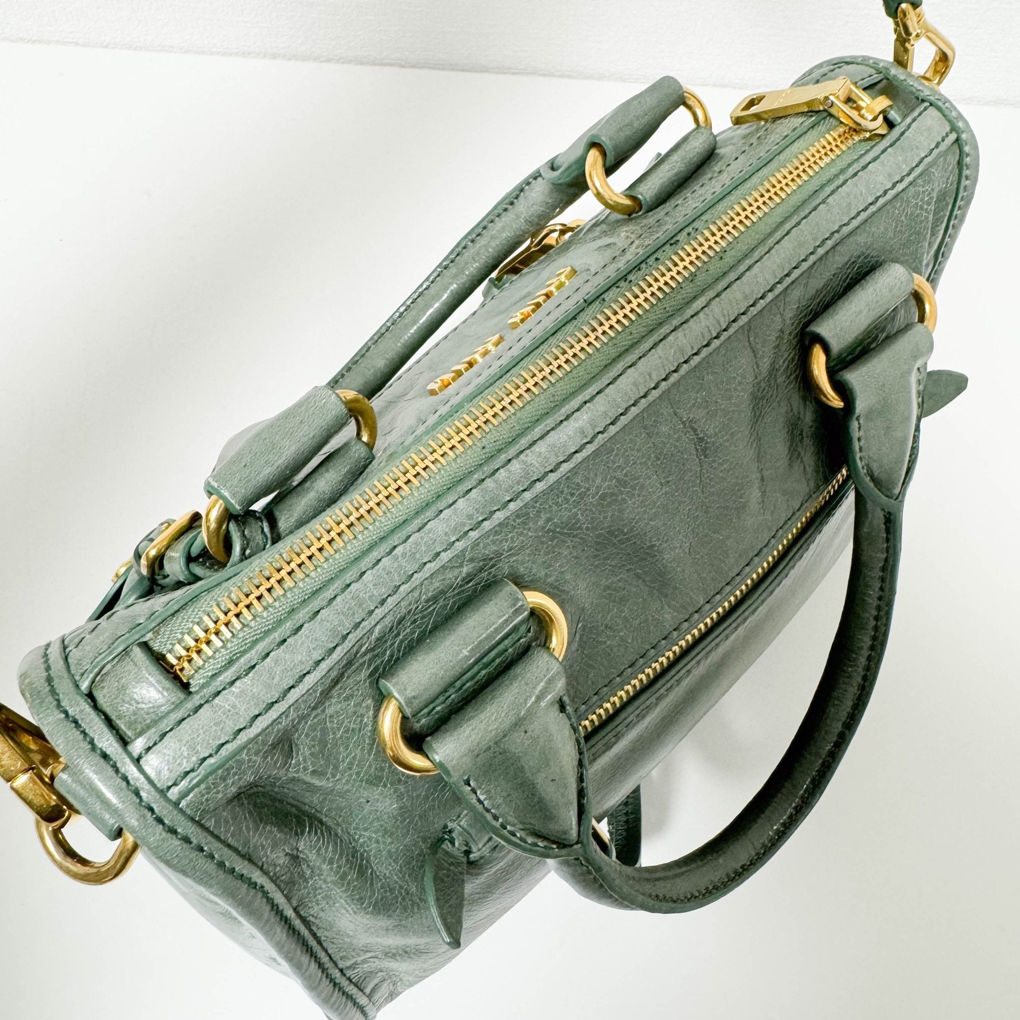 MIU MIU Vitello Shine Calf Leather Crossbody / Handbag Agave Green, in , Sold by HIVE PRELOVED - Handle Bags, Shoulder Bags,