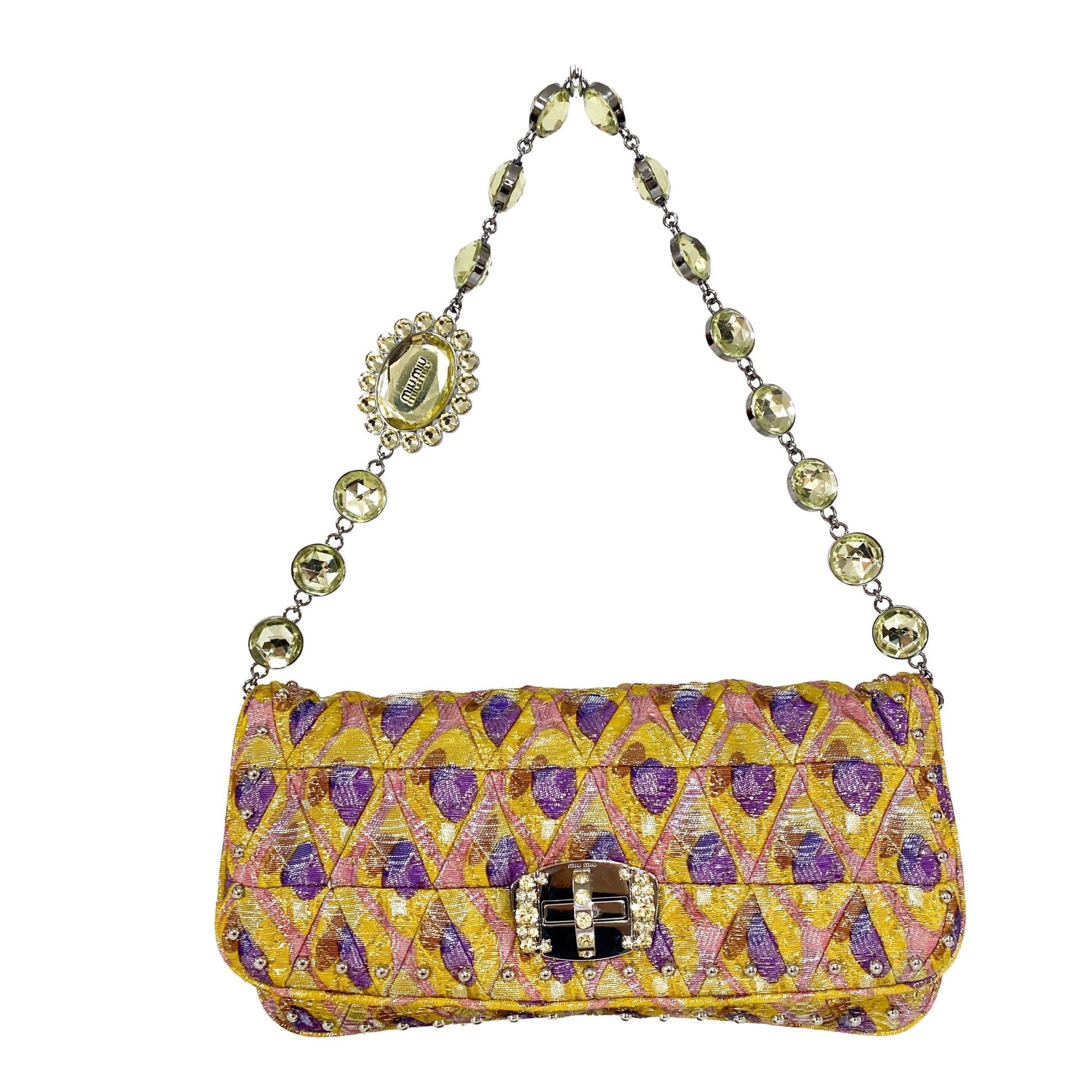 MIU MIU Yellow Canvas and Crystal Shoulder Bag, in , Sold by HIVE PRELOVED - Shoulder Bags, ,