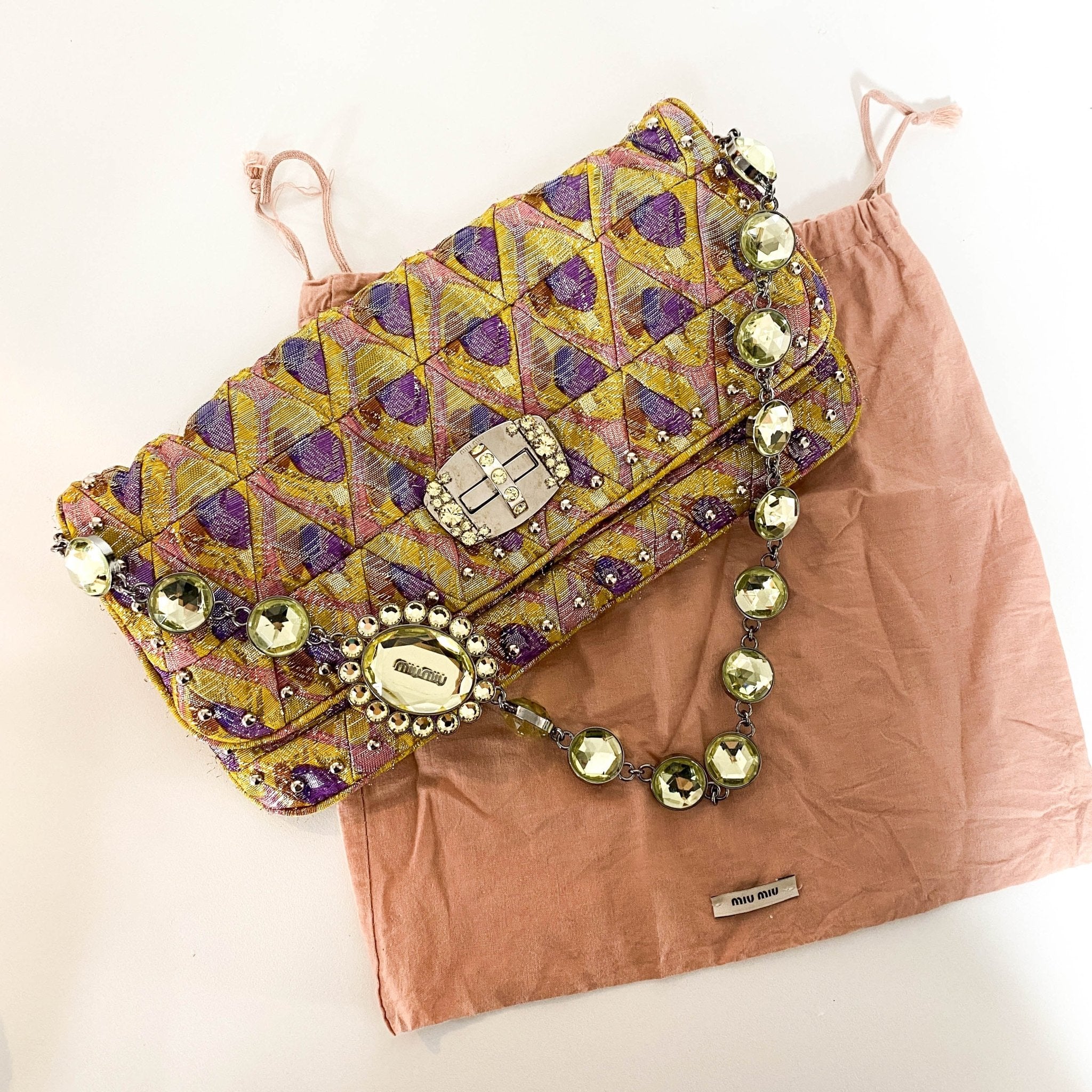 MIU MIU Yellow Canvas and Crystal Shoulder Bag, in , Sold by HIVE PRELOVED - Shoulder Bags, ,