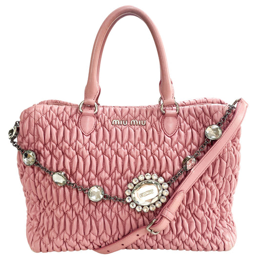 MIUMIU Nappa Crystal Matelassé Leather Handbag Pink, in , Sold by HIVE PRELOVED - Handle Bags, ,
