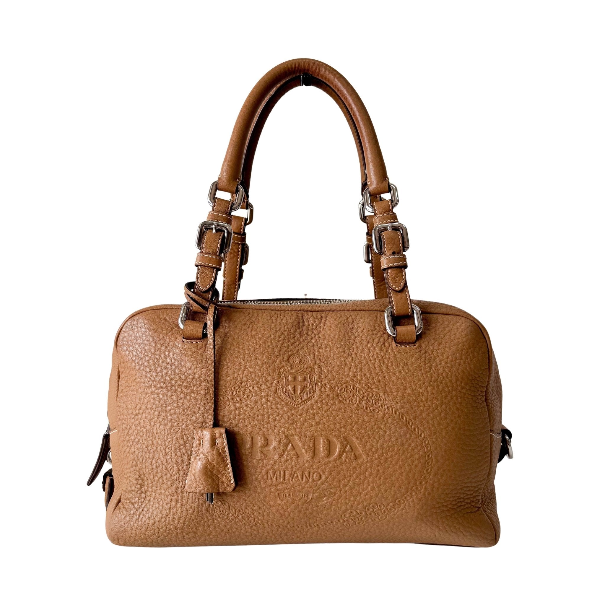 PRADA Beige Leather Bowling Shoulder Bag, in , Sold by HIVE PRELOVED - Shoulder Bags, ,