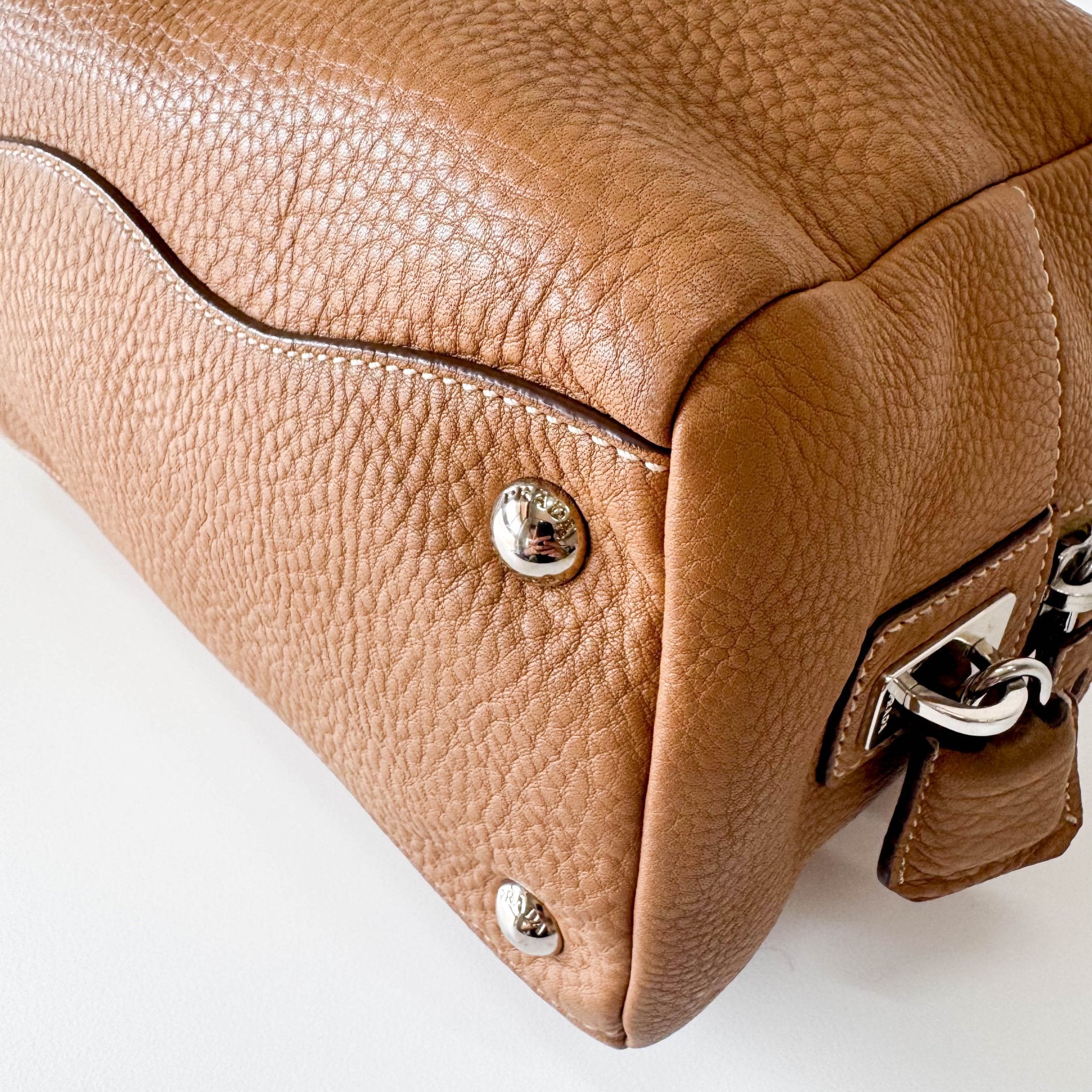 PRADA Beige Leather Bowling Shoulder Bag, in , Sold by HIVE PRELOVED - Shoulder Bags, ,