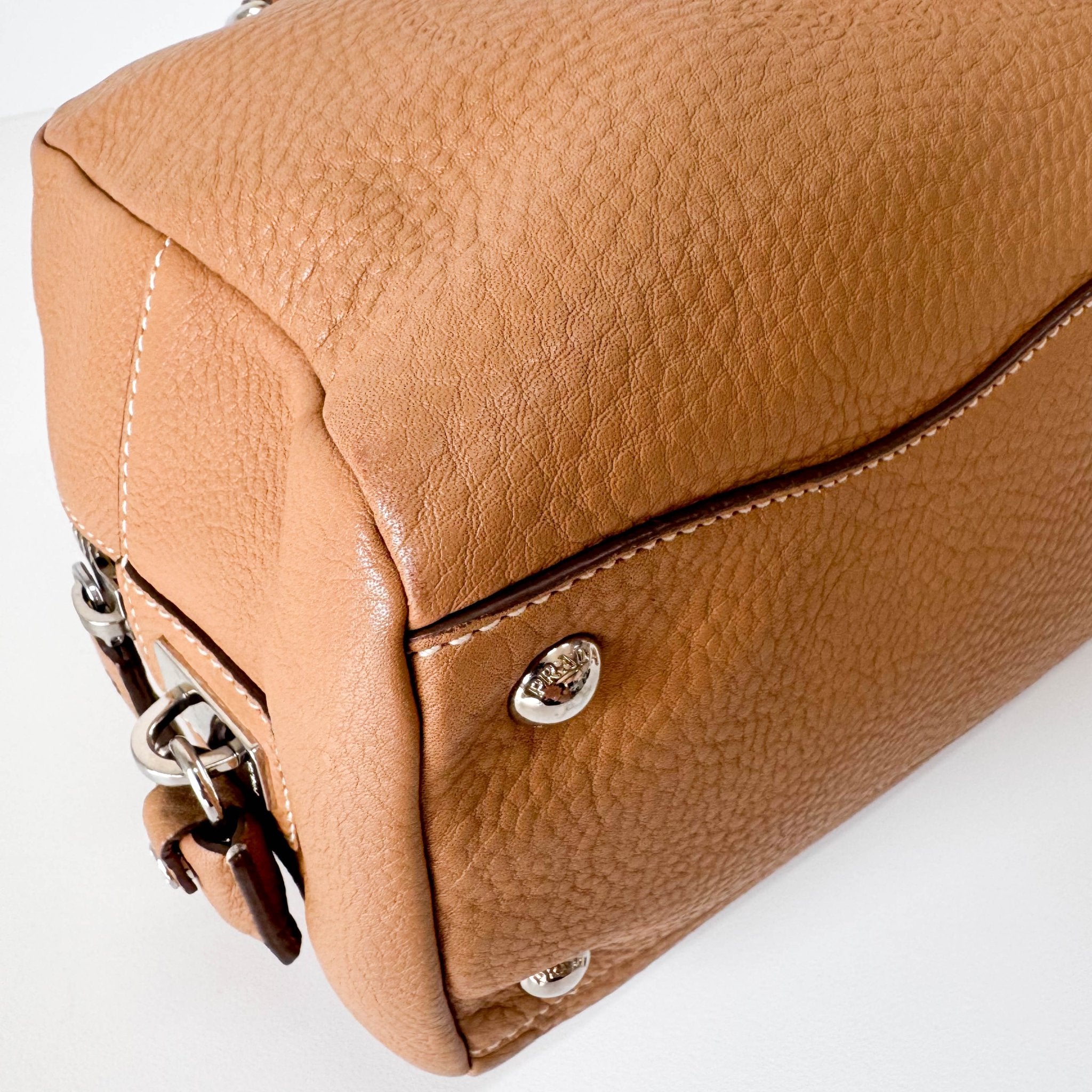 PRADA Beige Leather Bowling Shoulder Bag, in , Sold by HIVE PRELOVED - Shoulder Bags, ,